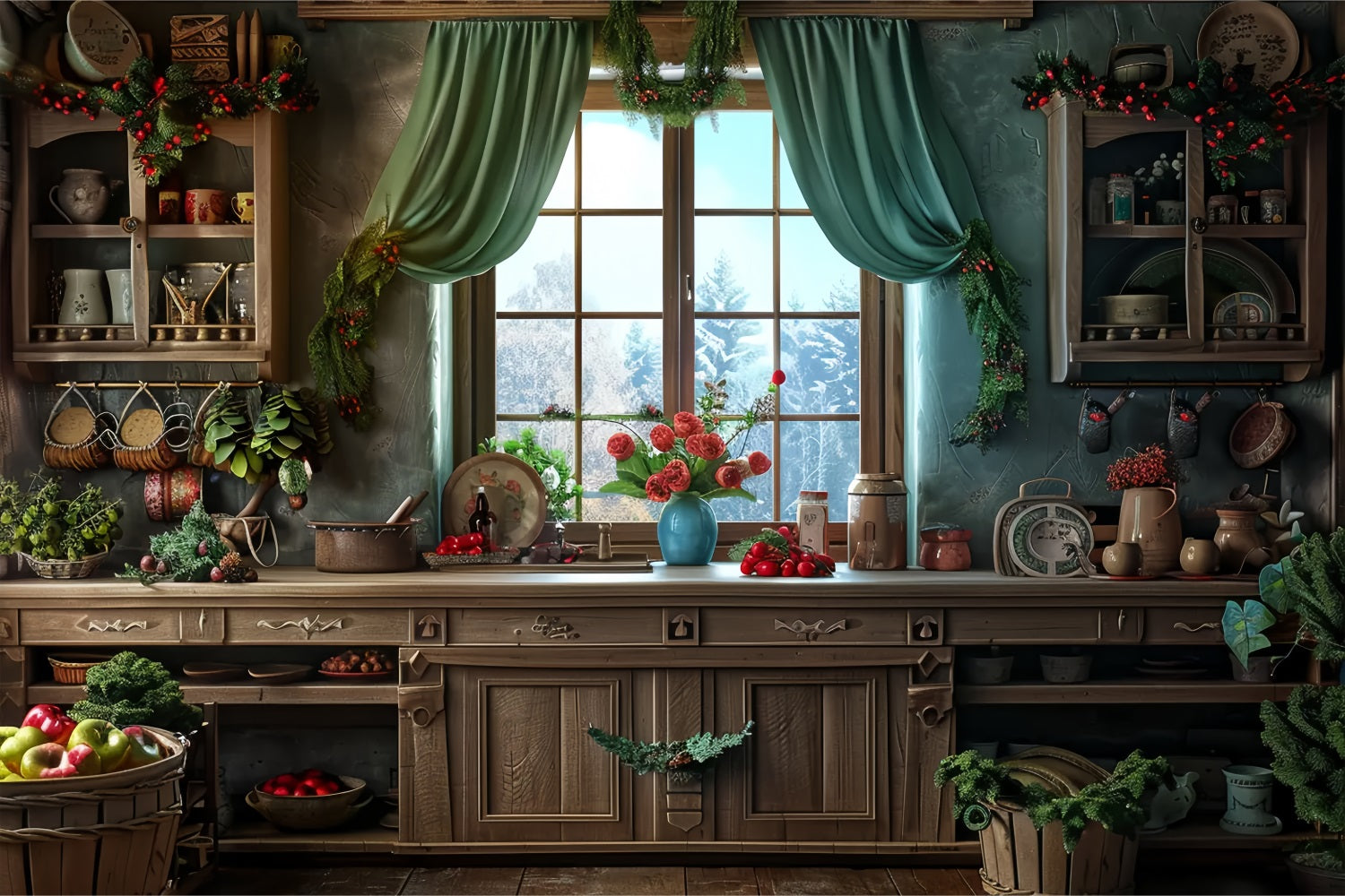 Christmas Cozy Winter Kitchen Backdrop UK BRP7-215