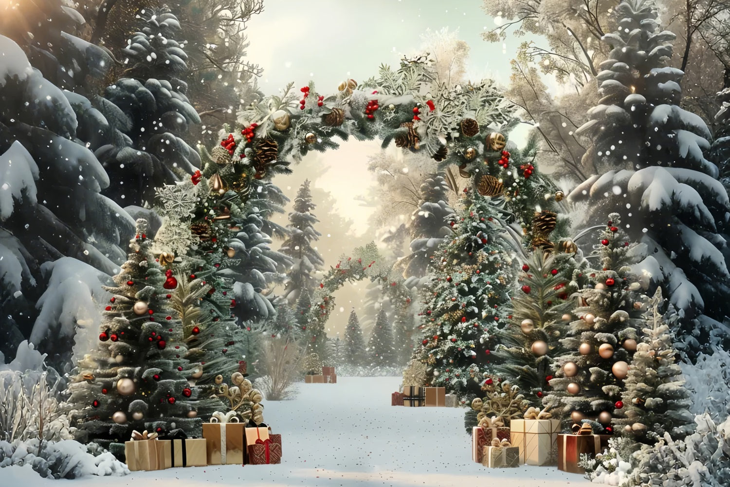 Christmas Enchanted Forest Gift Arch Backdrop UK BRP7-219