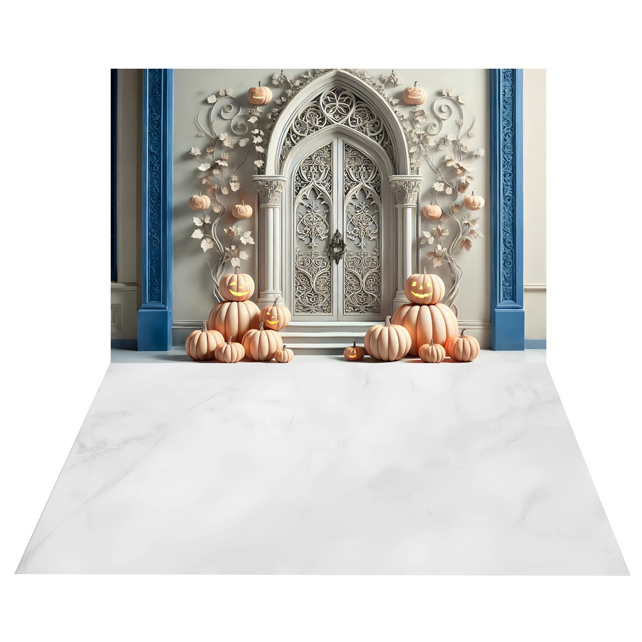 Elegant Pumpkin Archway Backdrop + White Marble Floor Backdrop BRP8-382