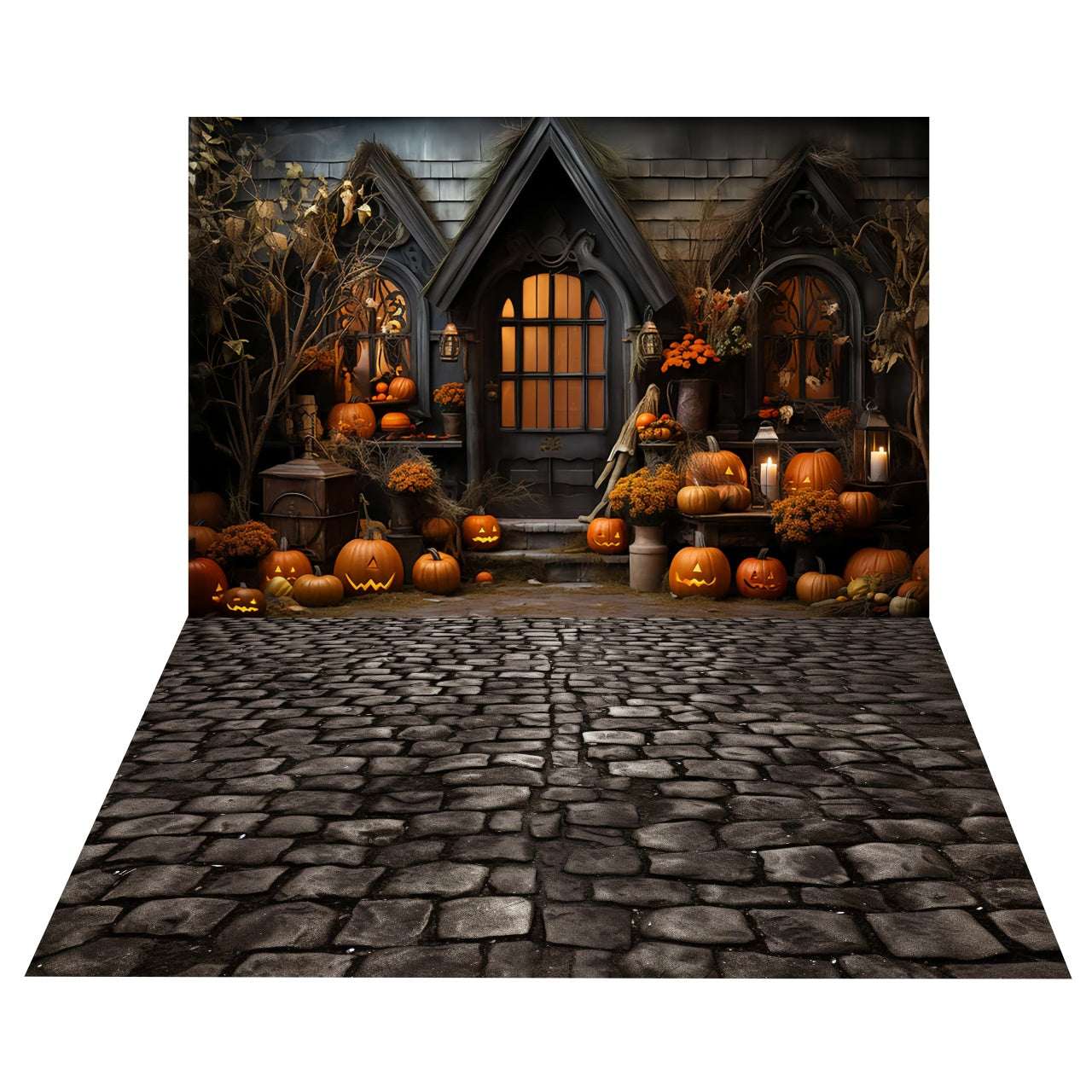 Halloween House Porch Backdrop + Cobblestone Path Floor Backdrop BRP8-384