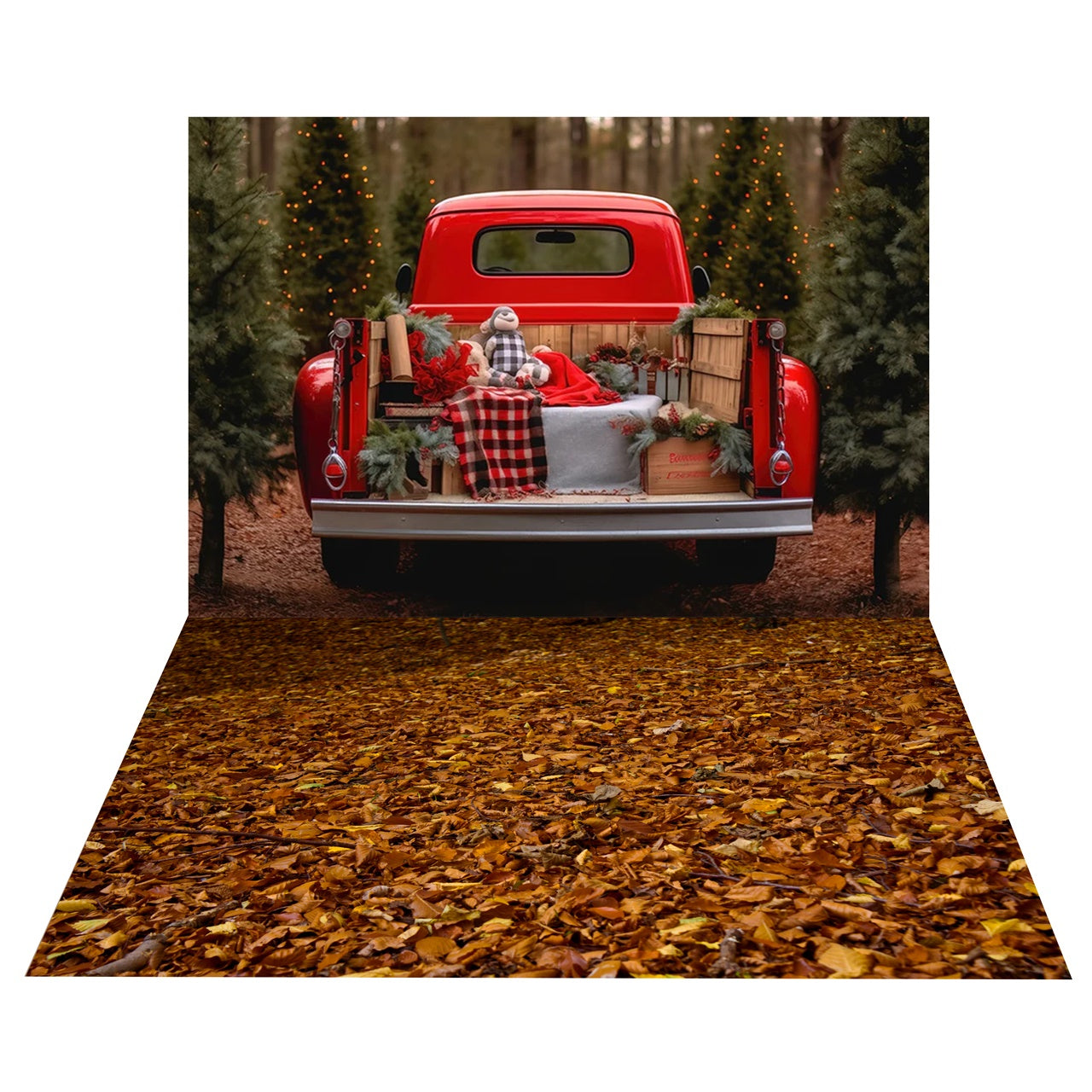 Christmas Tree Farm Truck Backdrop + Autumn Leaves Floor Scene BRP8-394