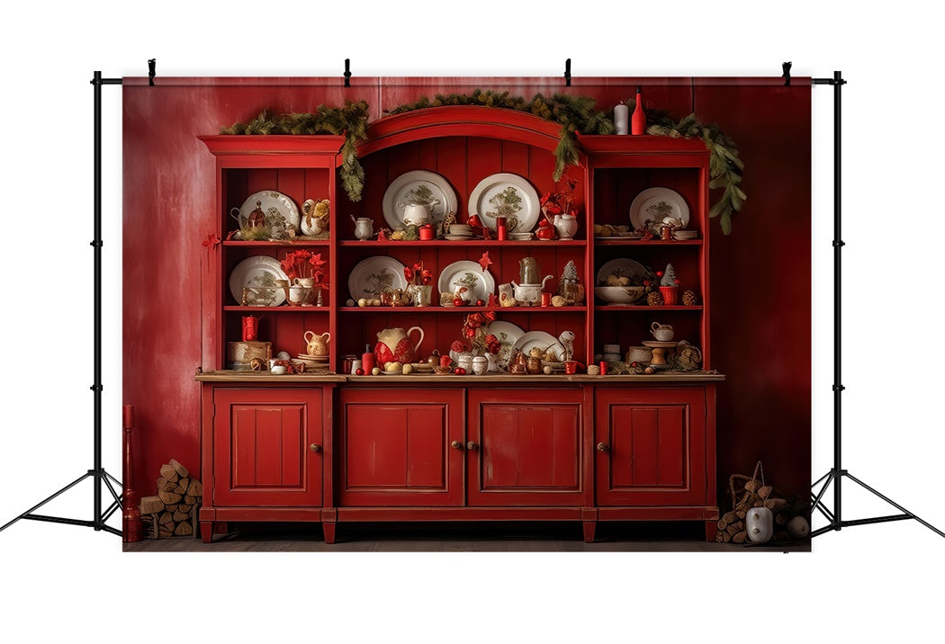 Christmas Vintage Red Kitchen Shelf Backdrop UK BRP8-99