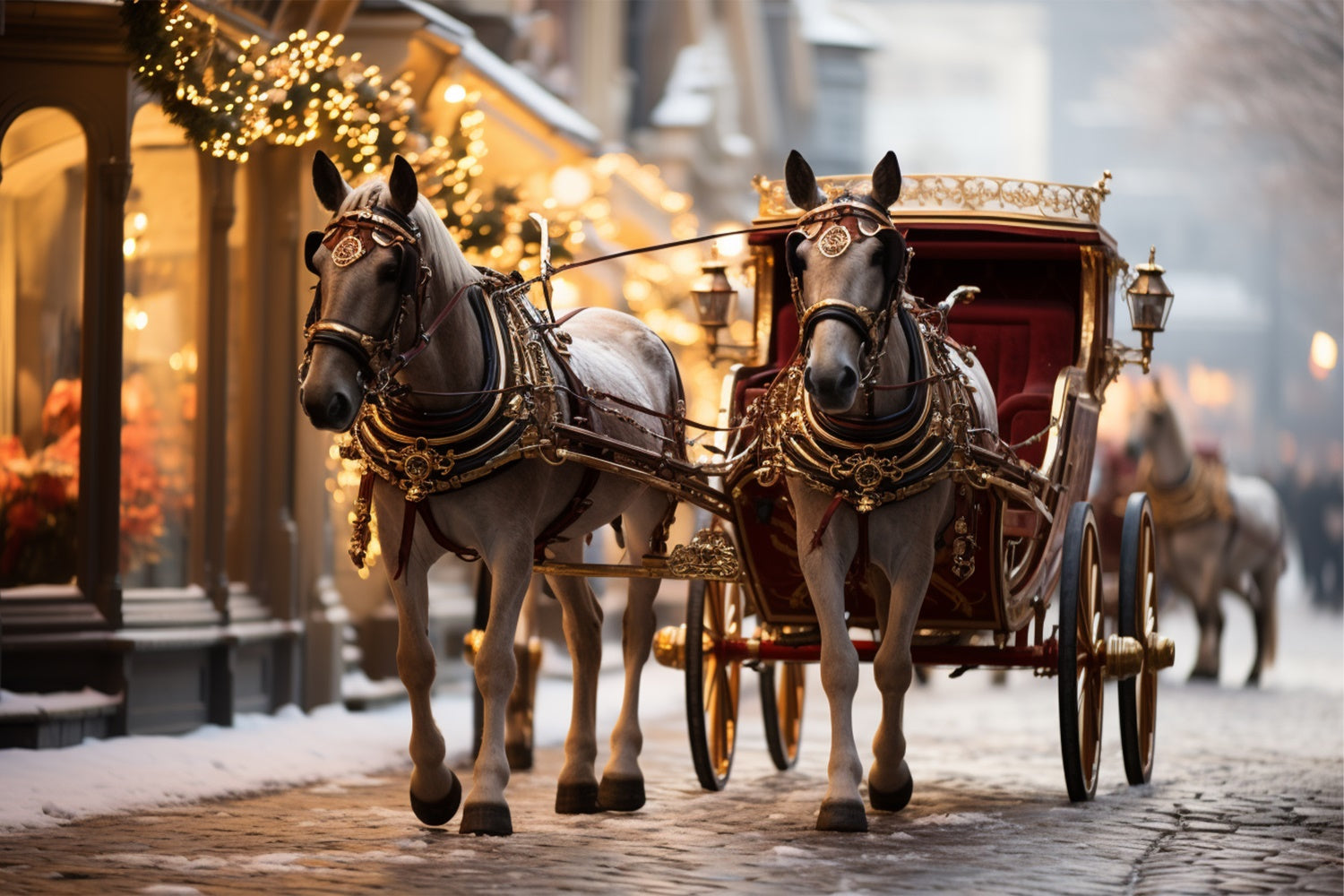 Christmas Carriage Passing Festive Storefronts Backdrop UK BRP9-109