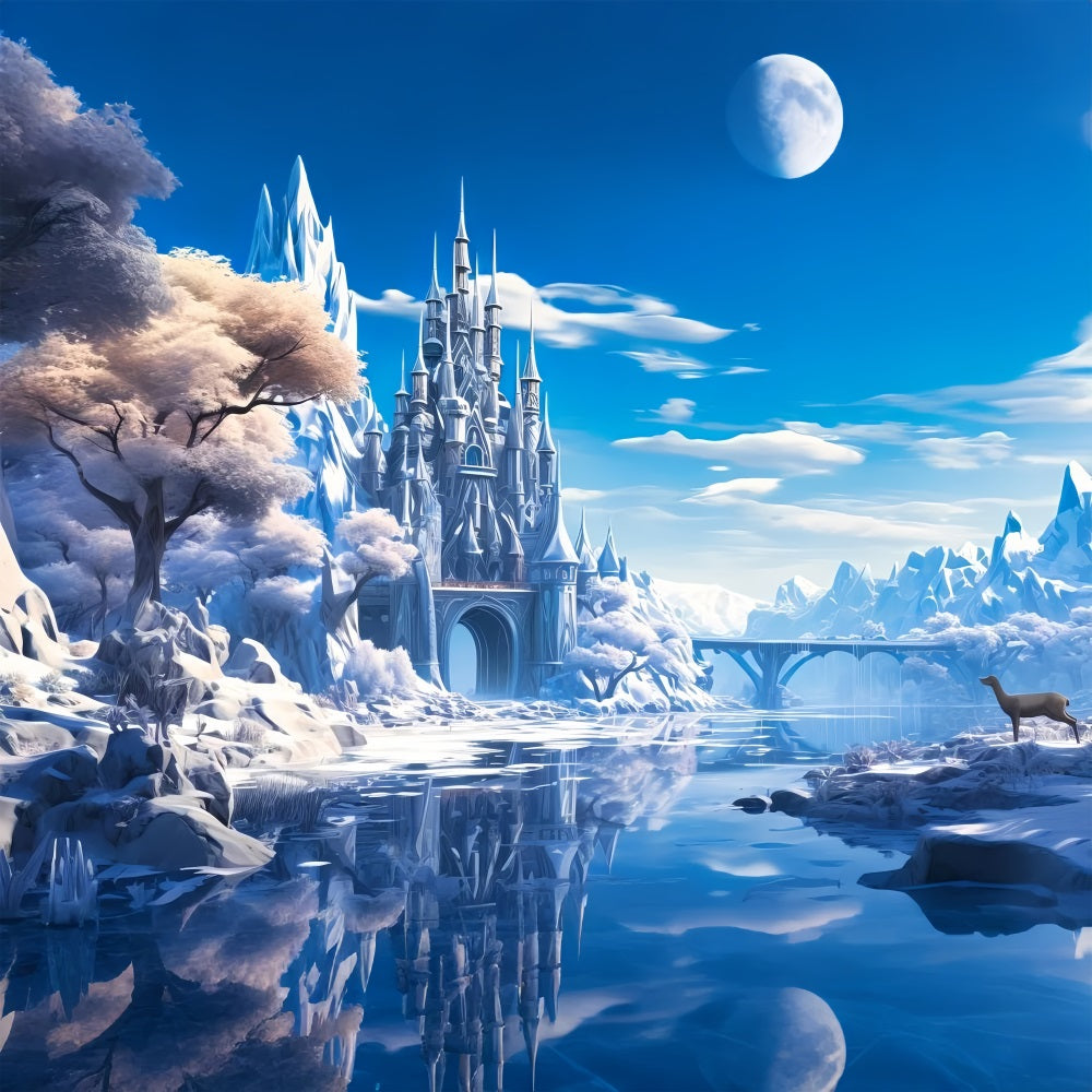 Winter Castle Reflection Frozen River Backdrop UK BRP9-244