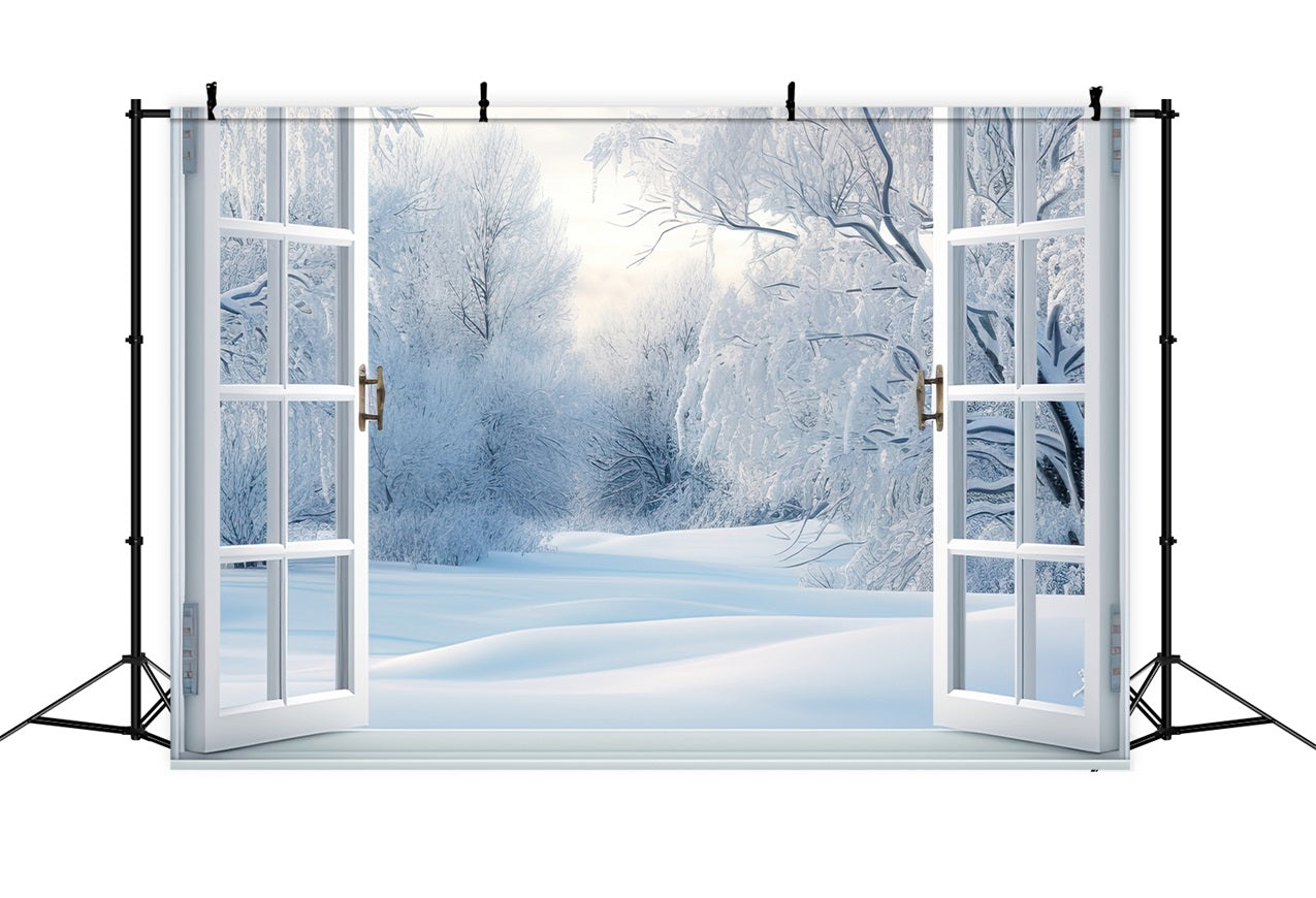 Frosted Branches Snowy Scene Winter Window Backdrop UK BRP9-295