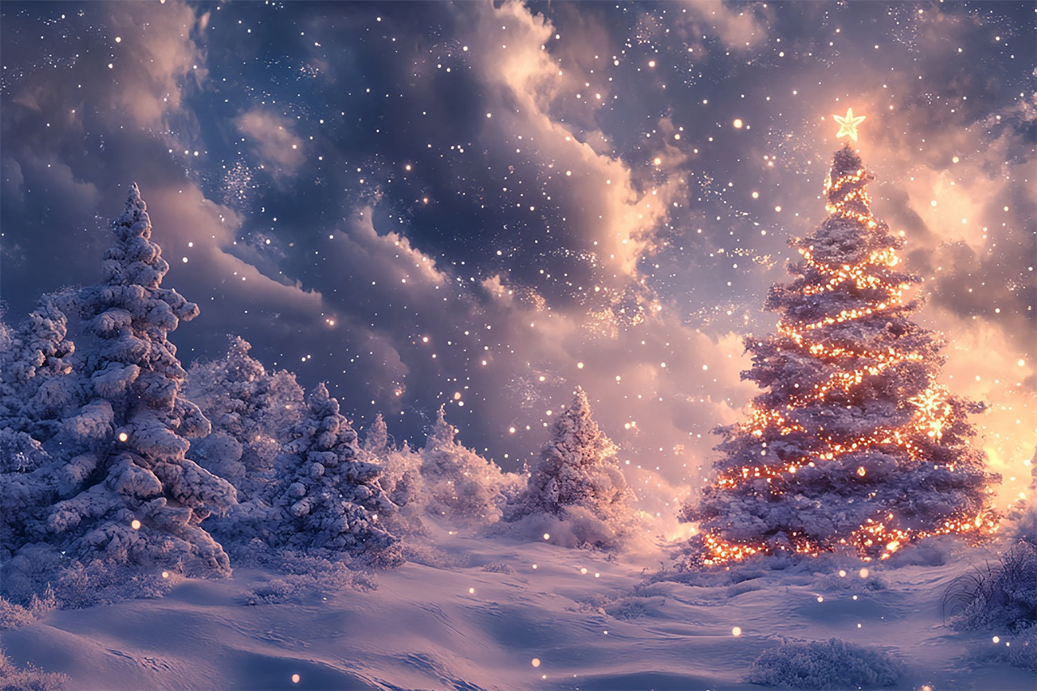 Radiant Winter Tree Snowy Landscape Backdrop UK BRP9-308