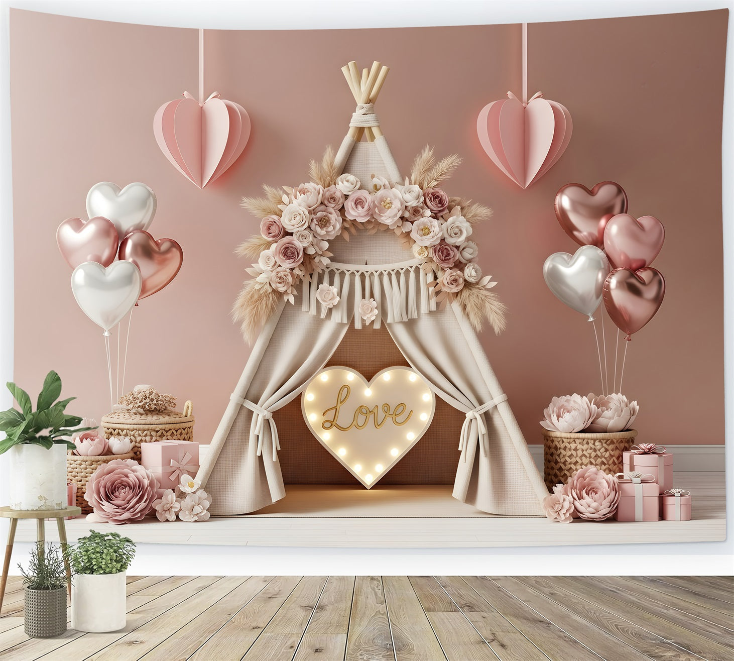 Valentines Backdrop Boho Floral Cozy Love Valentine Photography Backdrops UK By Magali