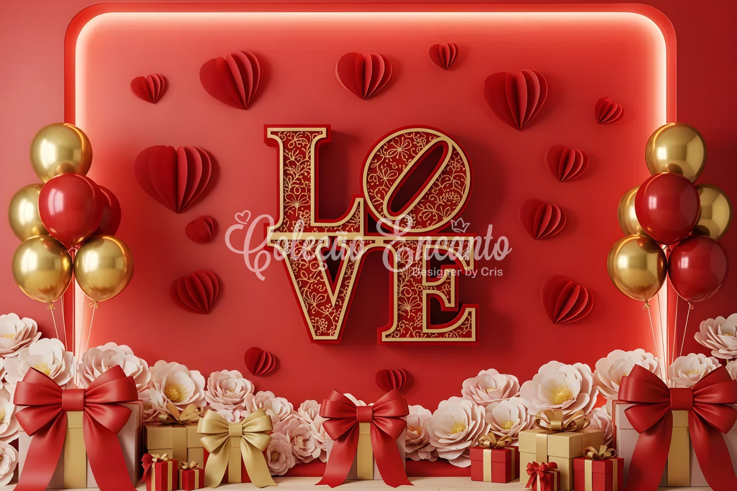Valentine Photo Booth Backdrop Red Gold Love Display Valentines Backdrop UK By Magali