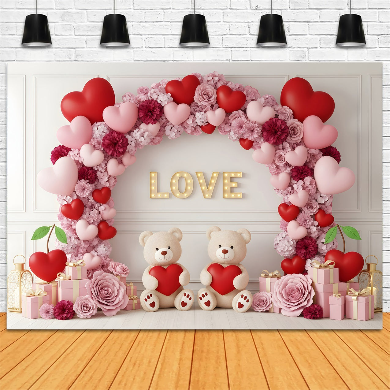 Valentine's Day Backdrop Floral Heart Teddy Arch Valentine Backdrops UK By Magali