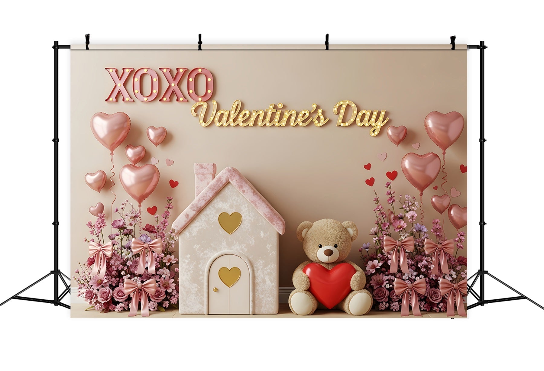 Valentine Backdrops Pink Cottage Teddy Love Valentine Backdrops For Pictures UK By Magali