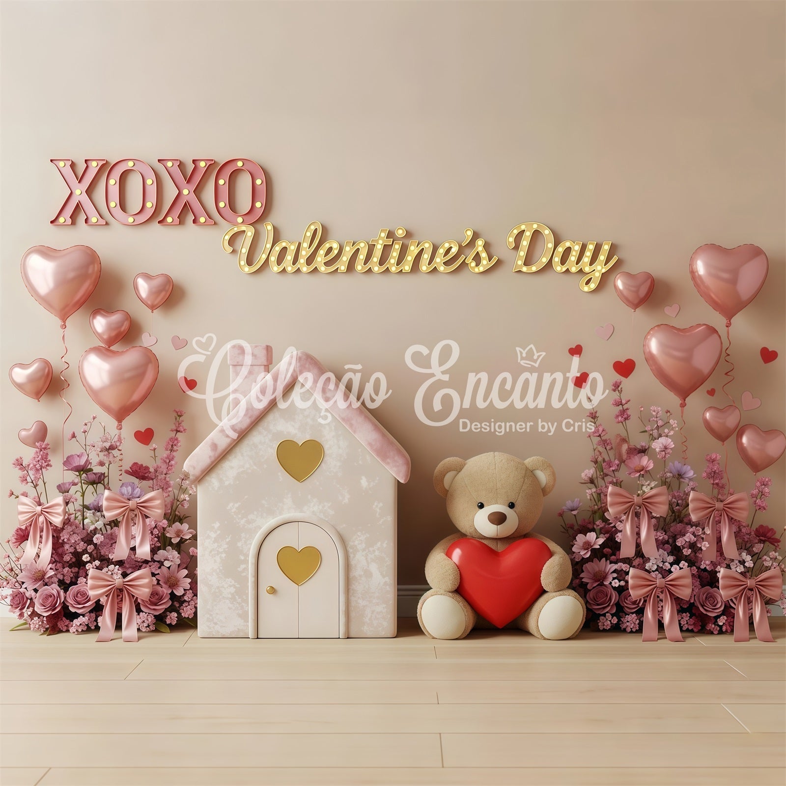 Valentine Backdrops Pink Cottage Teddy Love Valentine Backdrops For Pictures UK By Magali
