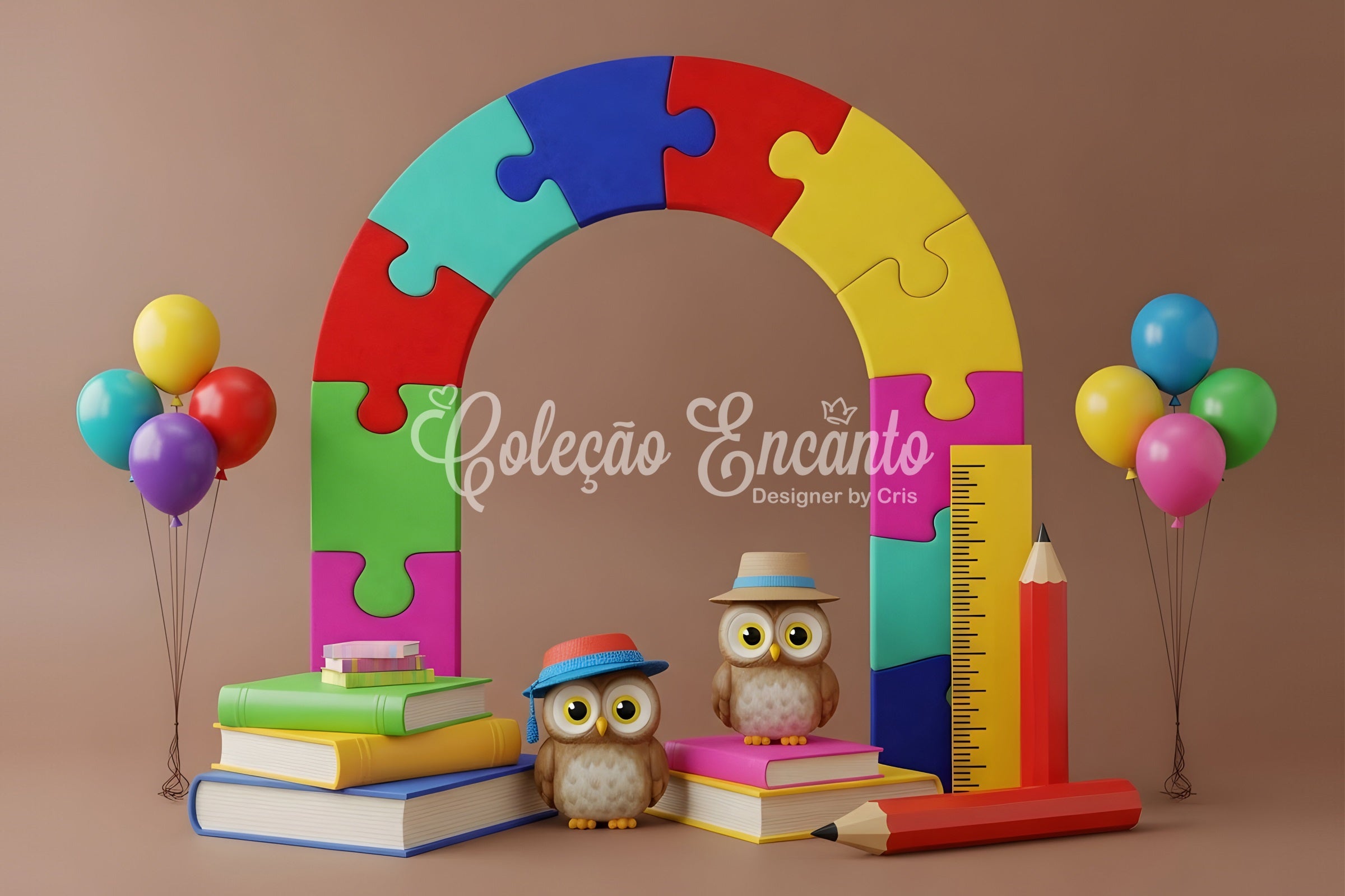 Back To School Backdrop Puzzle Arch Owls Composition School Backdrop UK By Magali