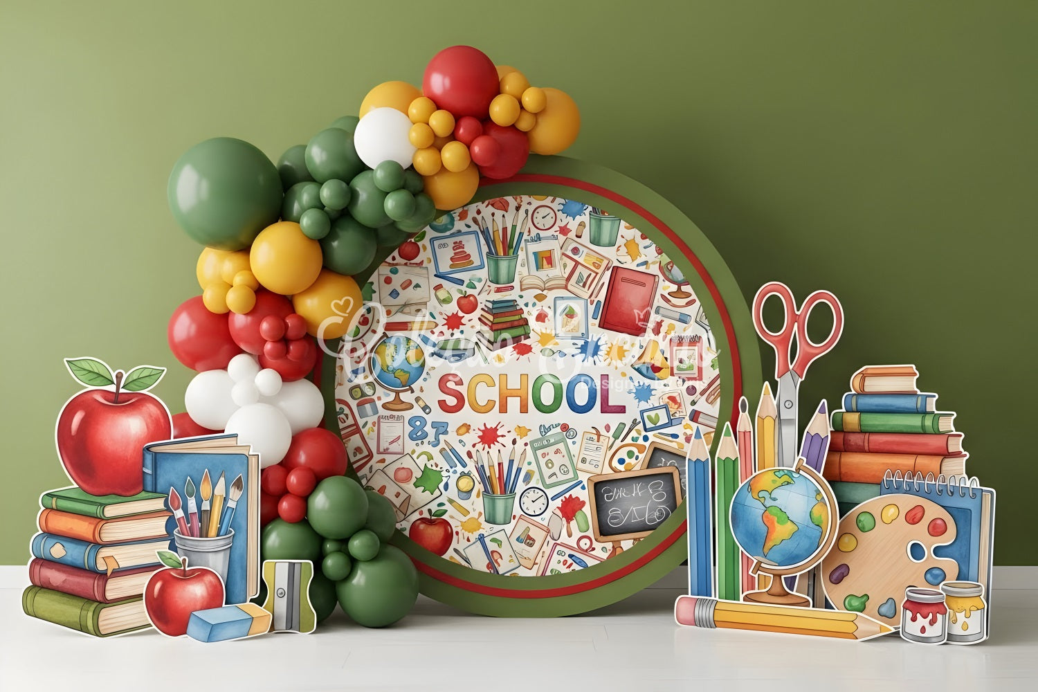 School Backdrop Colorful Tools Circle Preschool Photo Backdrops UK By Magali