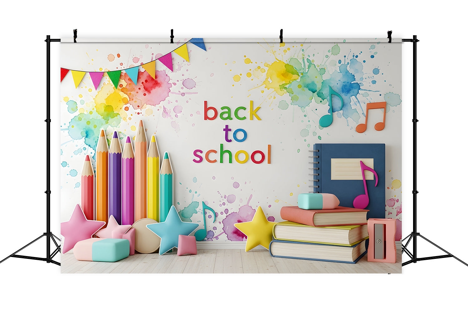 Back To School Backdrops Rainbow Pencil Music Splash School Backdrop UK By Magali