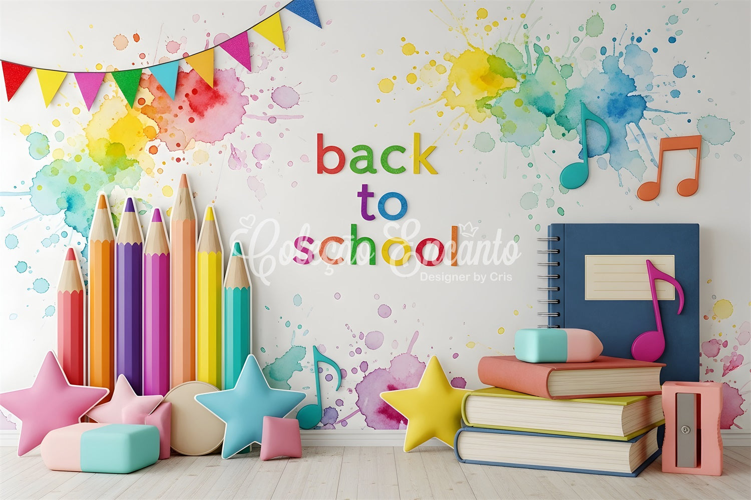 Back To School Backdrops Rainbow Pencil Music Splash School Backdrop UK By Magali