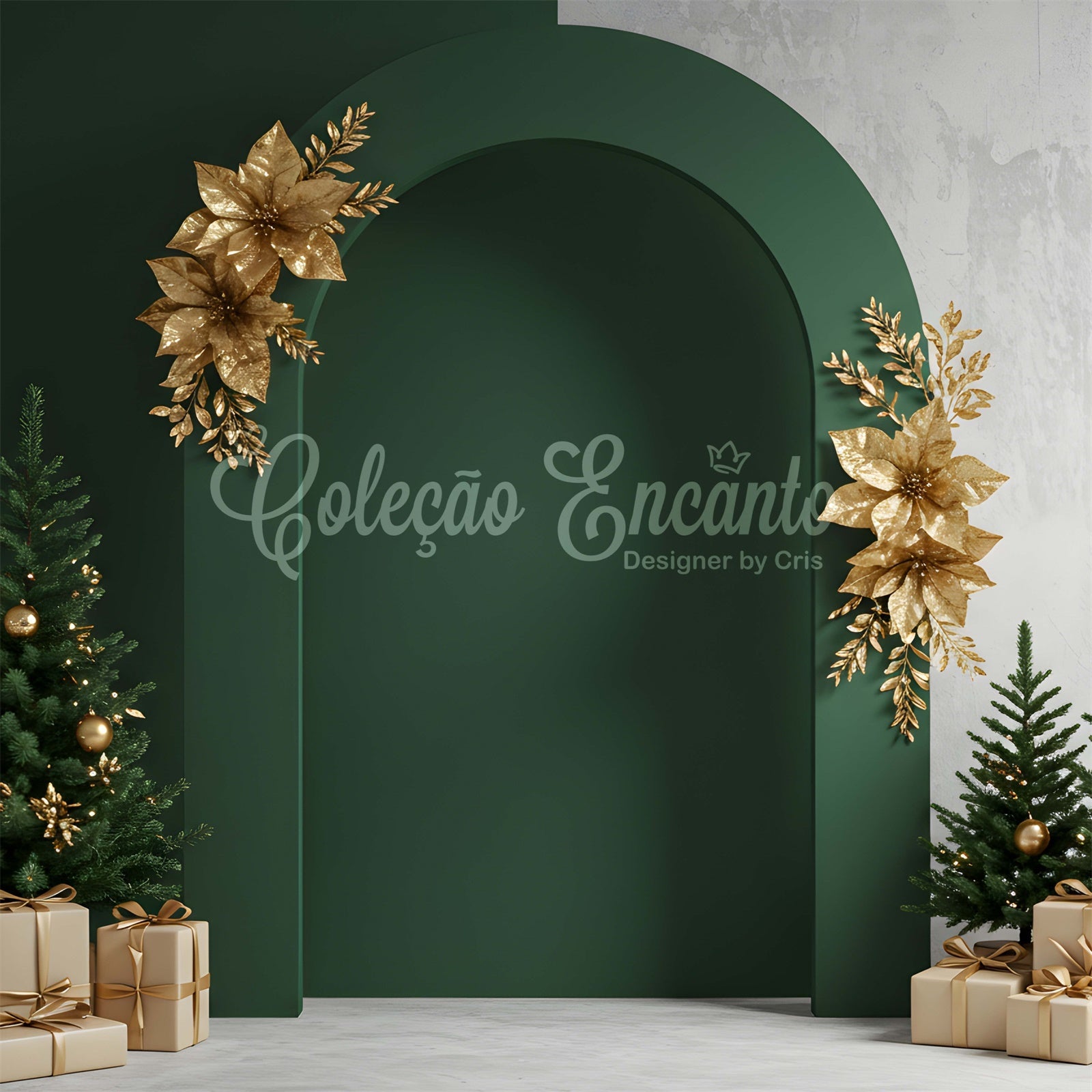 Professional Christmas Backdrops Gold Decor Green Arch Backdrop UK By Magali