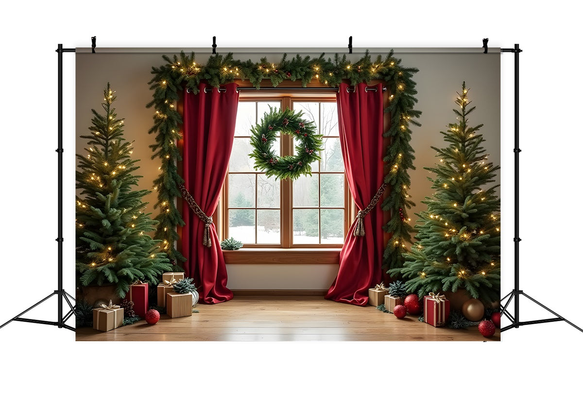 Christmas Tree Backdrop Curtains Holiday Window Backdrop UK By Magali