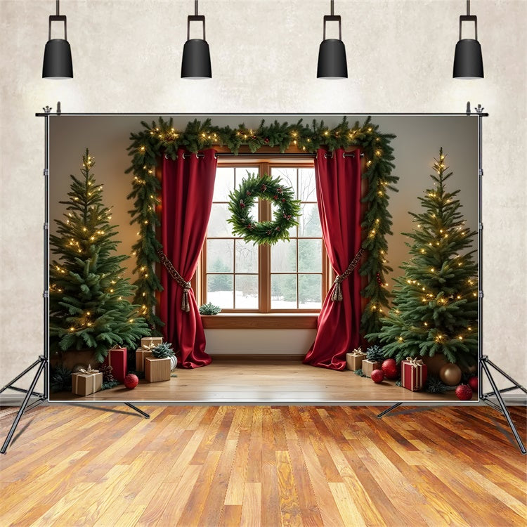 Christmas Tree Backdrop Curtains Holiday Window Backdrop UK By Magali