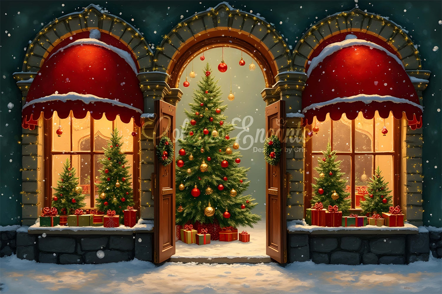Christmas Tree Backdrop Arched Window Tree Display Backdrop UK By Magali
