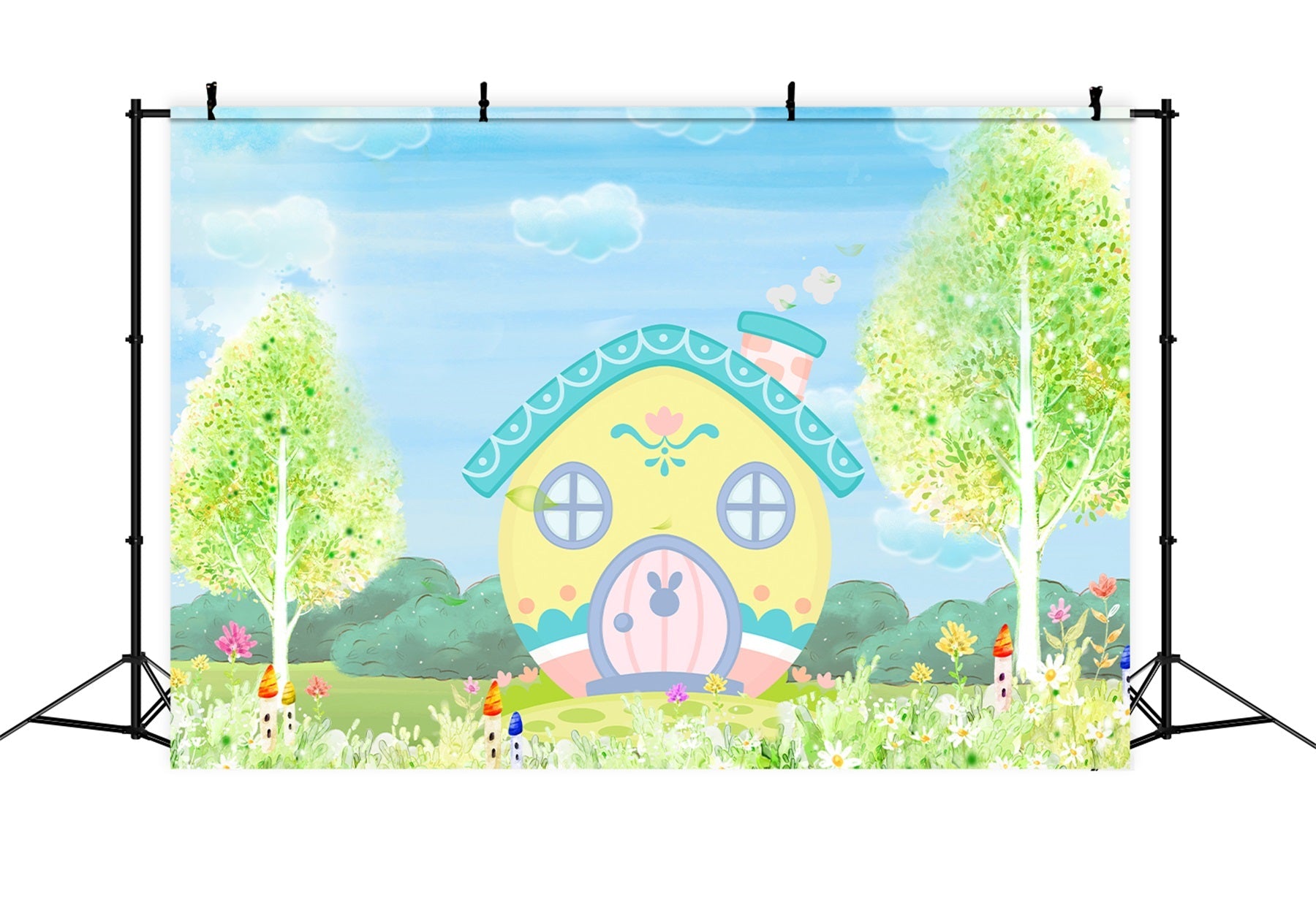 Backdrop For Kids Photoshoot Yellow Bunny Cottage Blossom Meadow Newborn Backdrop UK By Magali