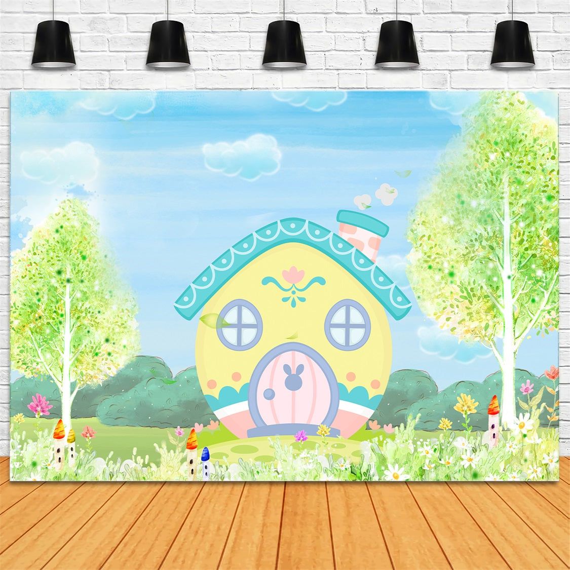 Backdrop For Kids Photoshoot Yellow Bunny Cottage Blossom Meadow Newborn Backdrop UK By Magali
