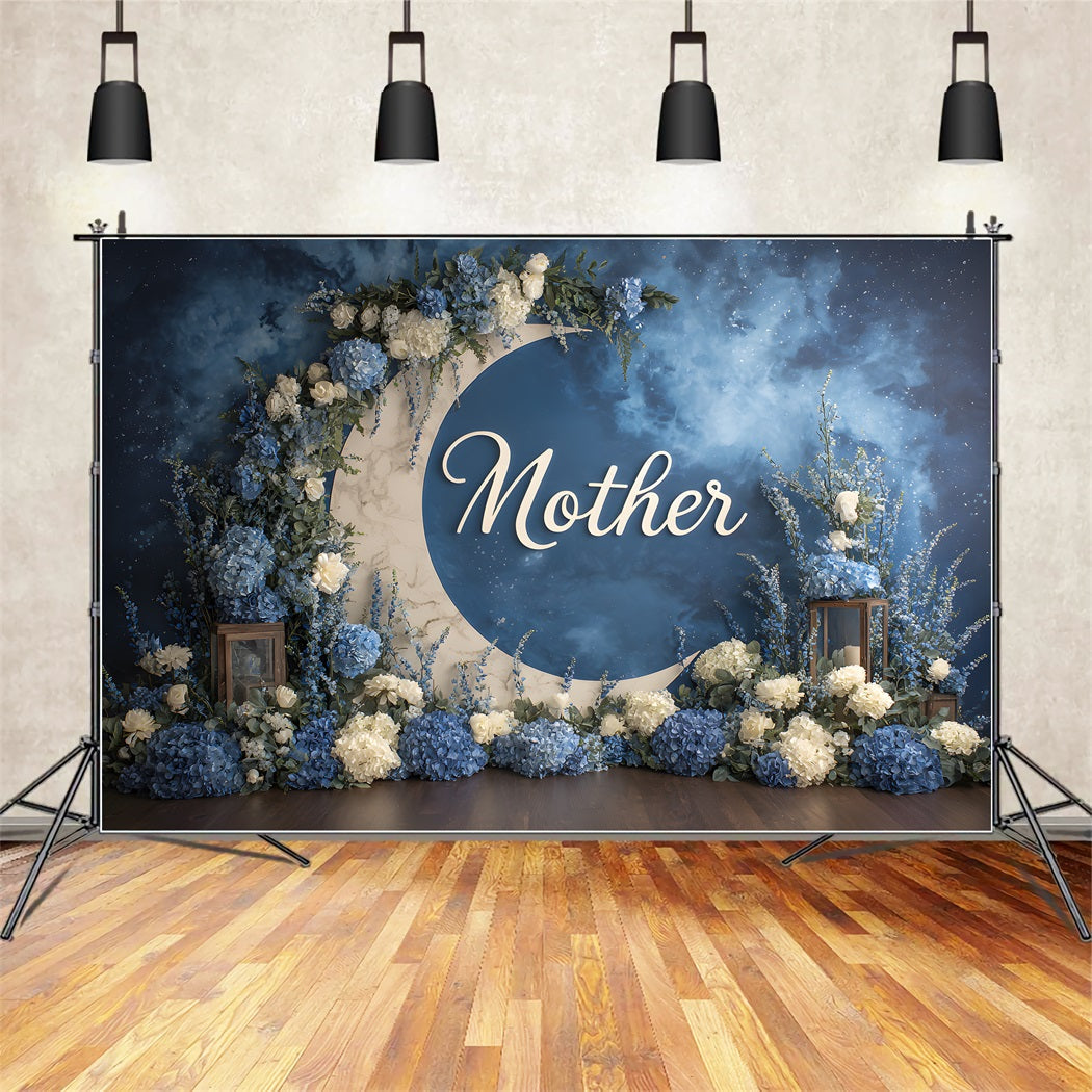 Mothers Day Backdrops Blue Floral Moon Arch Happy Mothers Day Backdrops UK By Magali