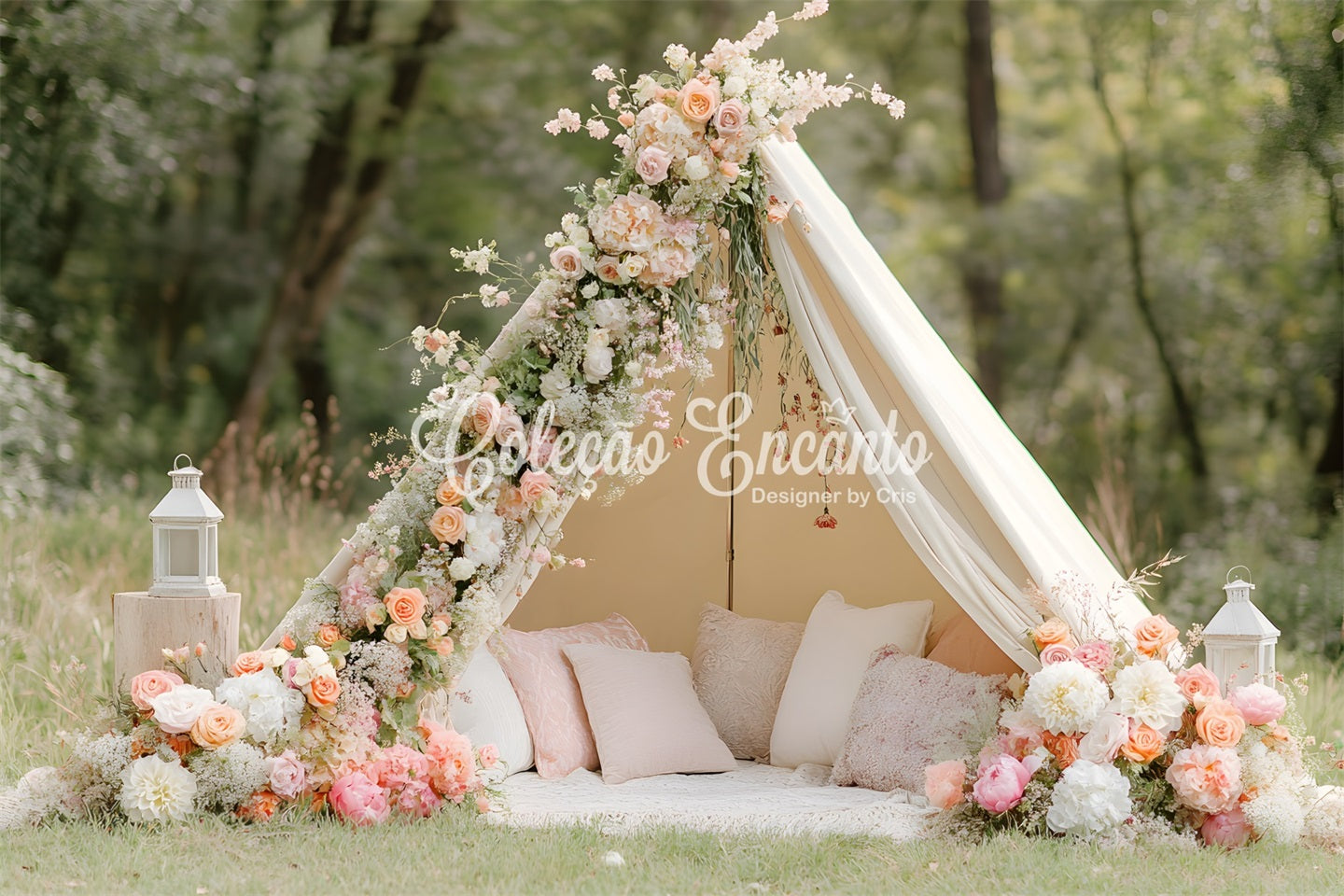 Backdrop For Mother's Day Floral Teepee Setup Mothers Day Photography Backdrops UK By Magali