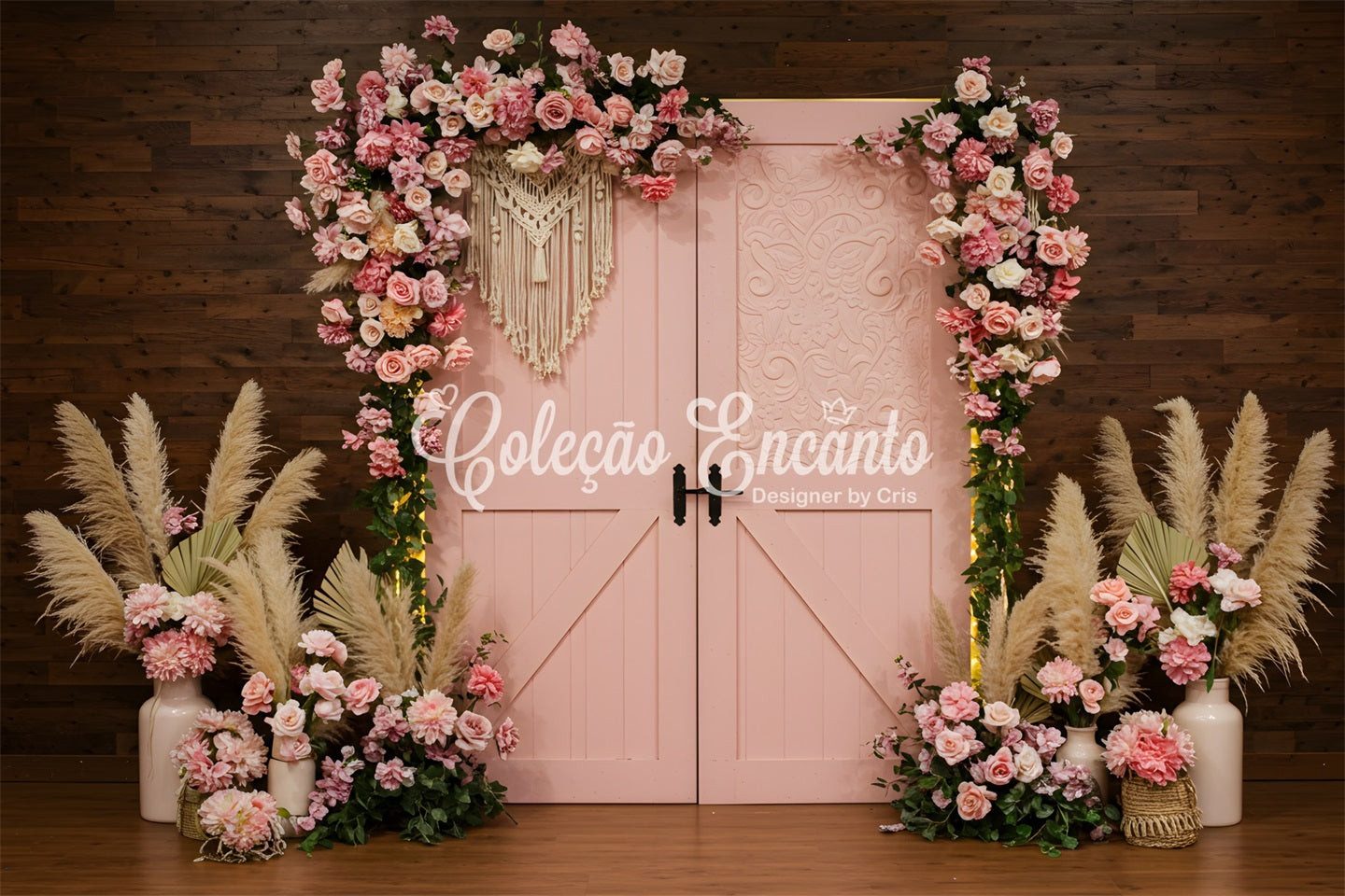 Mother Day Backdrop Pink Floral Pampas Doorway Mothers Day Backdrop Design UK By Magali