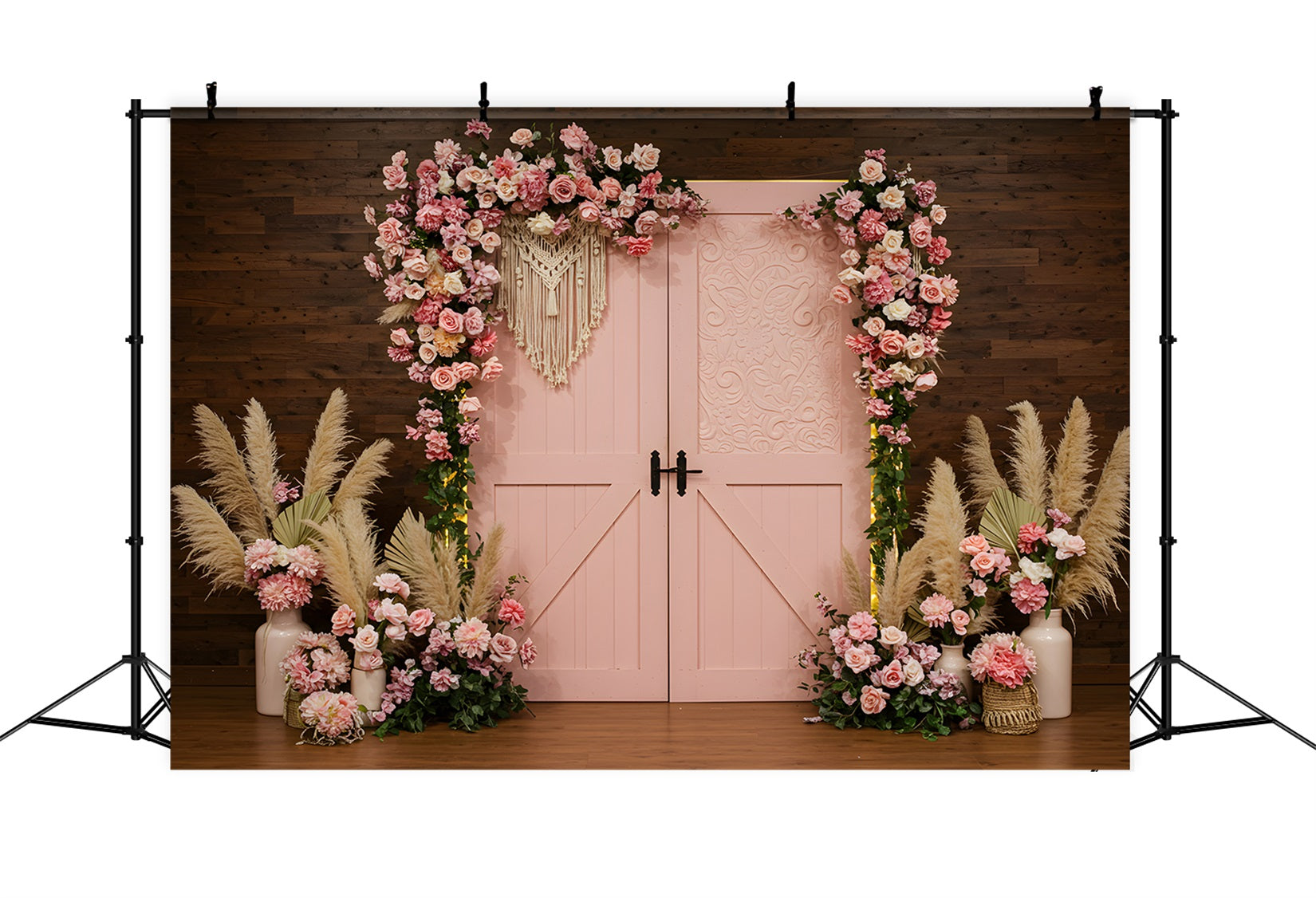 Mother Day Backdrop Pink Floral Pampas Doorway Mothers Day Backdrop Design UK By Magali