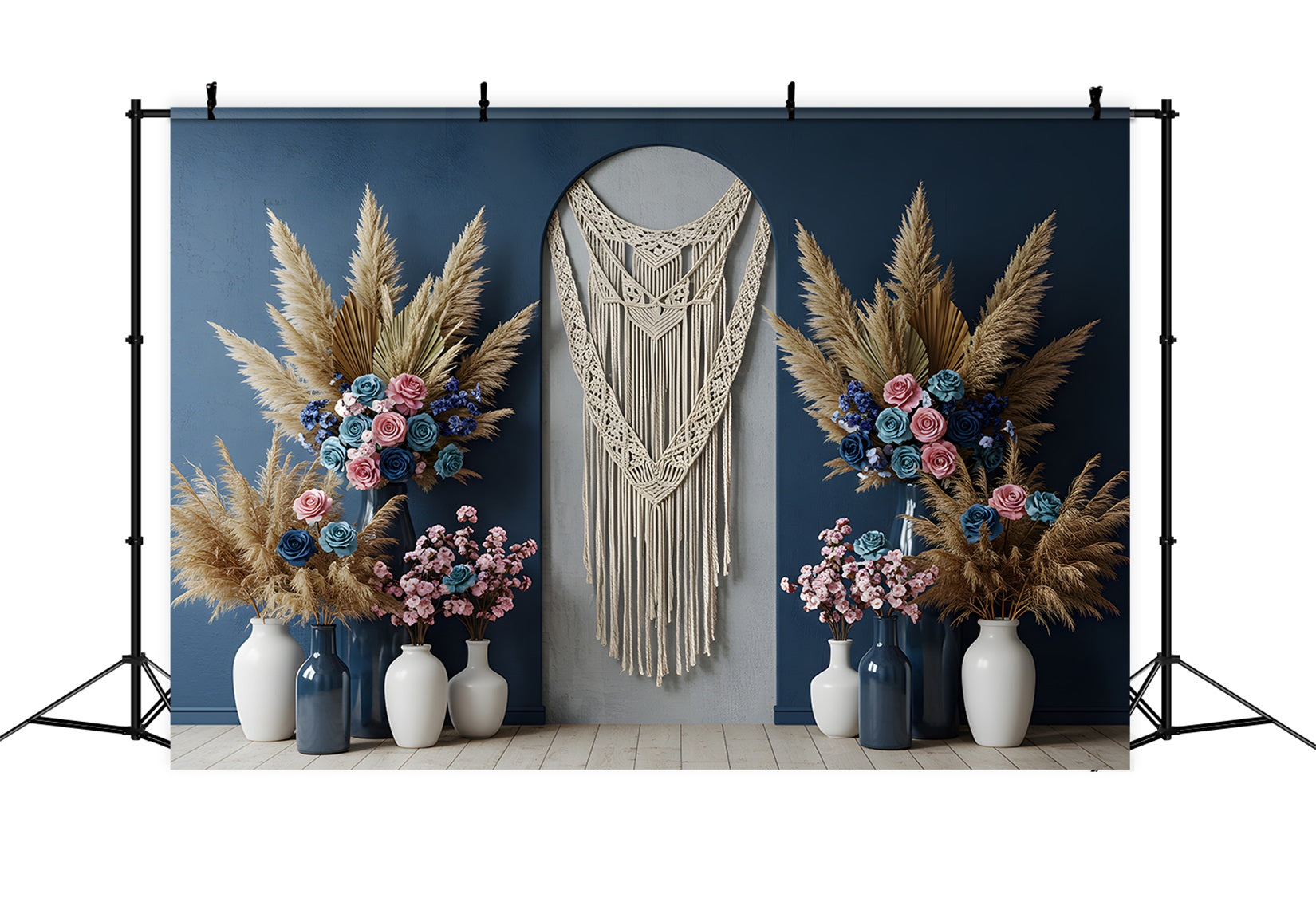 Backdrops For Mother's Day Blue Macrame Floral Mothers Day Photography Backdrops UK By Magali