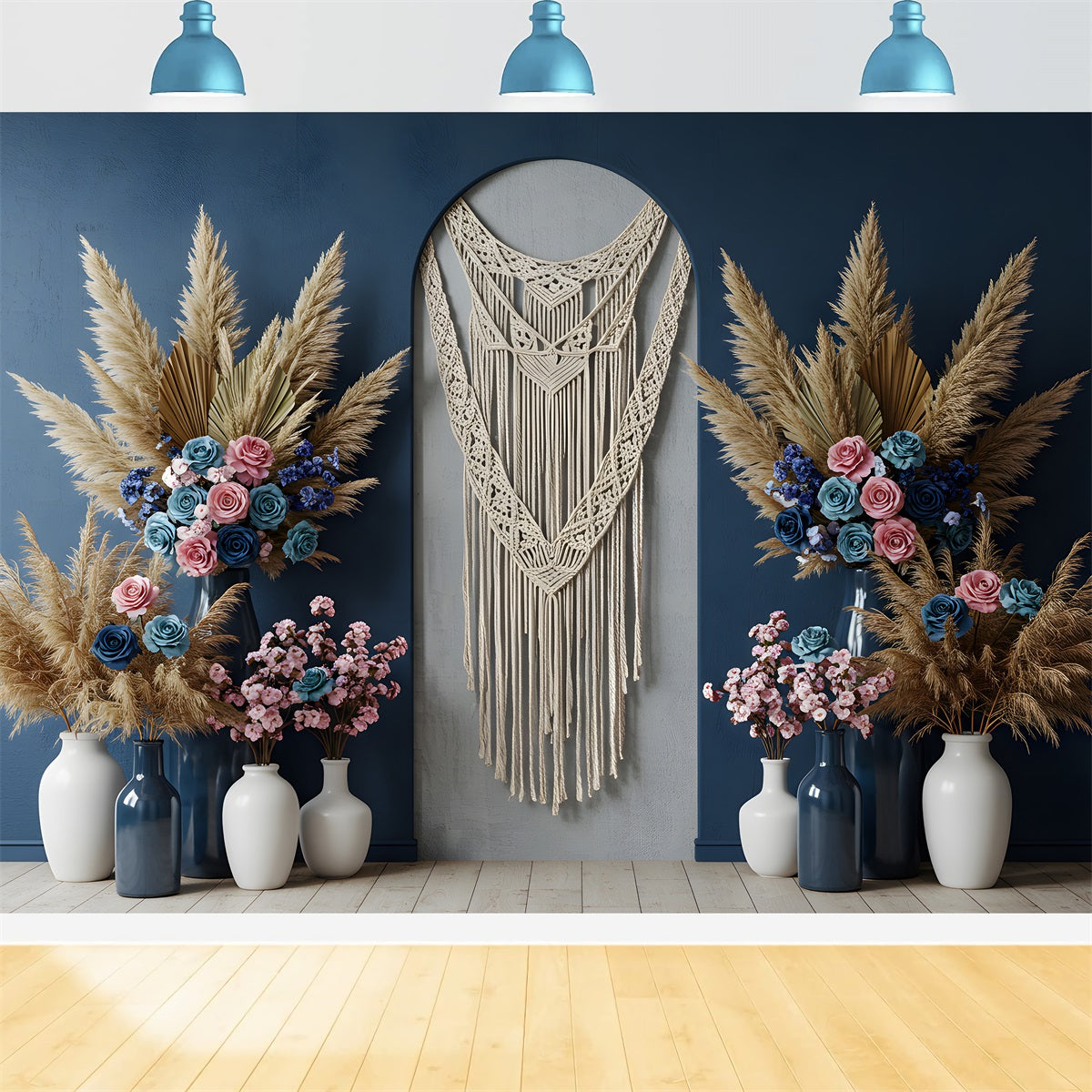 Backdrops For Mother's Day Blue Macrame Floral Mothers Day Photography Backdrops UK By Magali