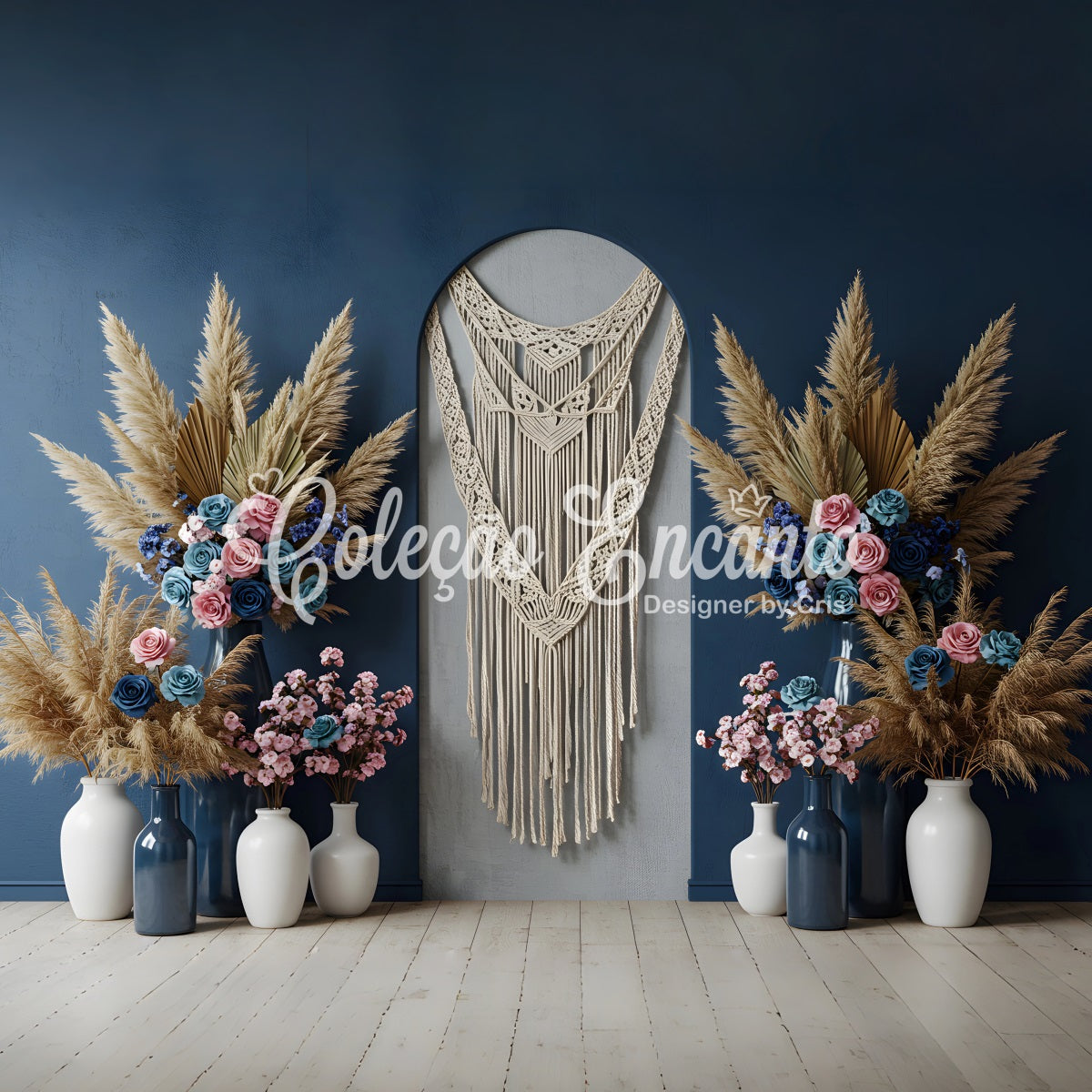 Backdrops For Mother's Day Blue Macrame Floral Mothers Day Photography Backdrops UK By Magali