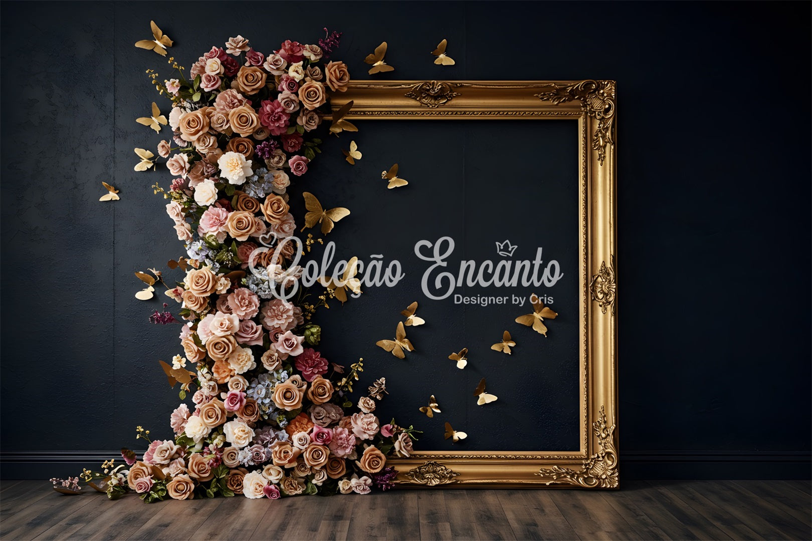 Photo Backdrops For Mothers Day Gold Frame Floral Butterfly Mother's Day Photo Backdrop UK By Magali