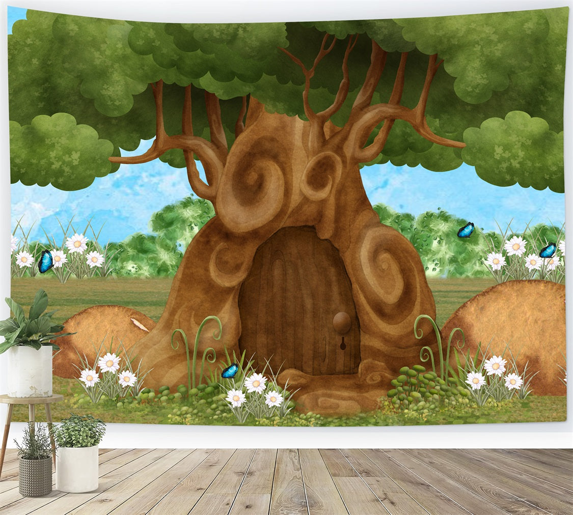 Backdrop For Kids Enchanted Tree Door Daisy Garden Butterfly Backdrop UK By Magali
