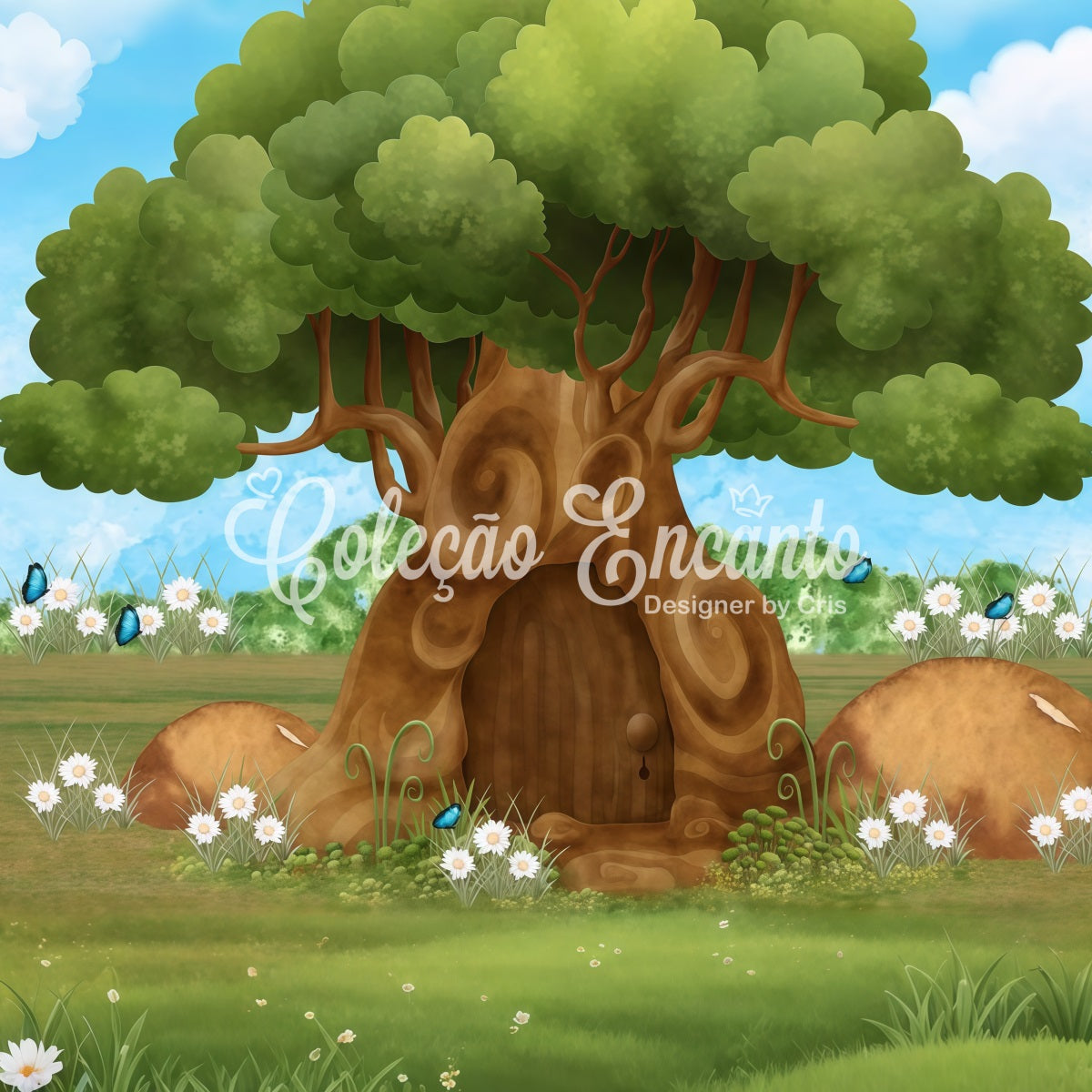 Backdrop For Kids Enchanted Tree Door Daisy Garden Butterfly Backdrop UK By Magali