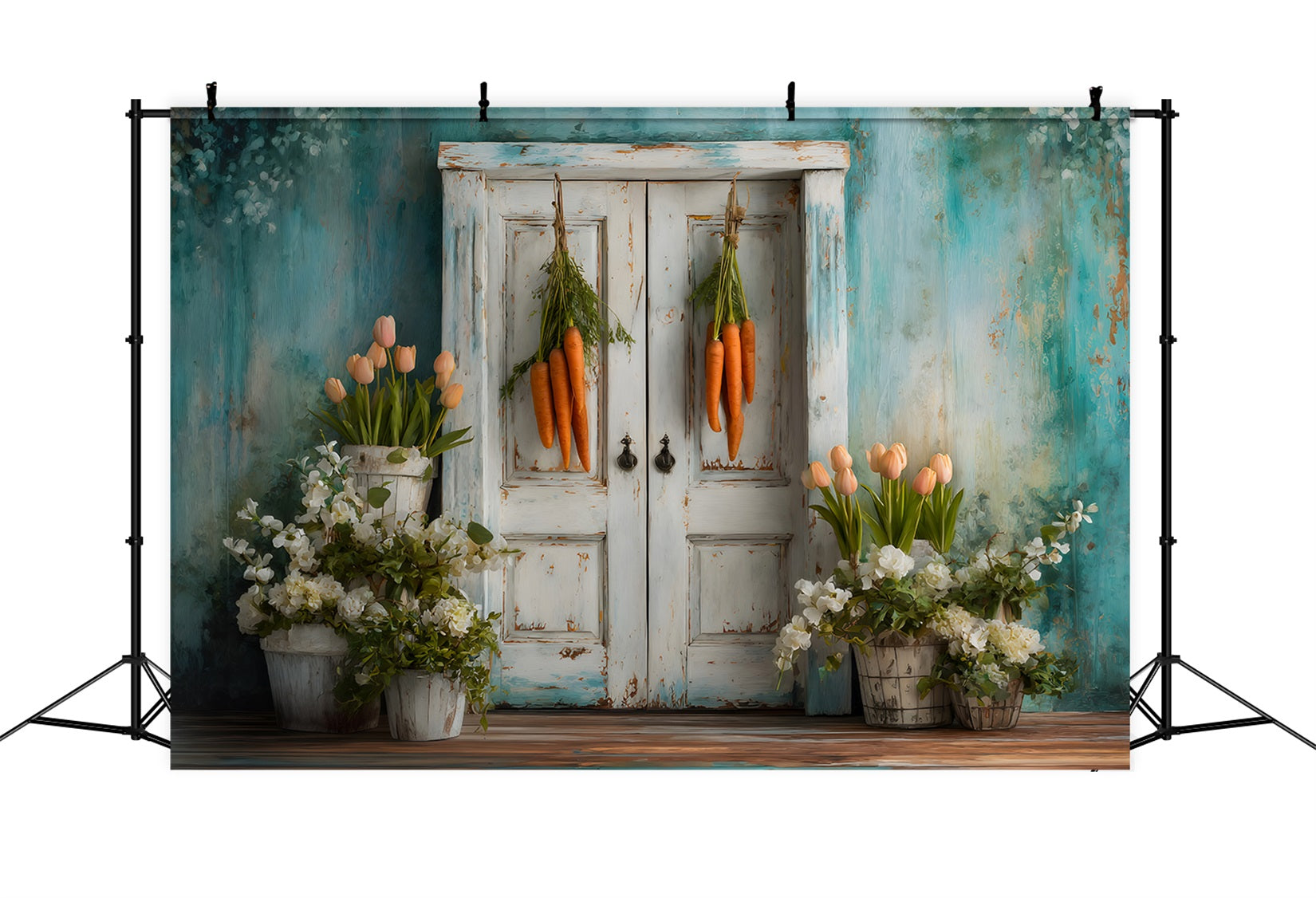 Easter Tulip Backdrop Carrot Door Flower Decor Easter Photo Backdrop UK By Magali