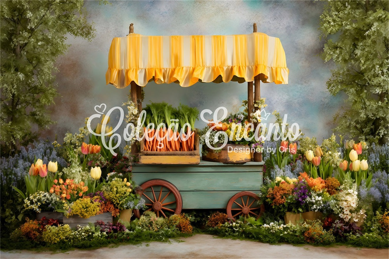 Easter Carrot Backdrop Colorful Cart Spring Blooms Easter Backdrops UK By Magali