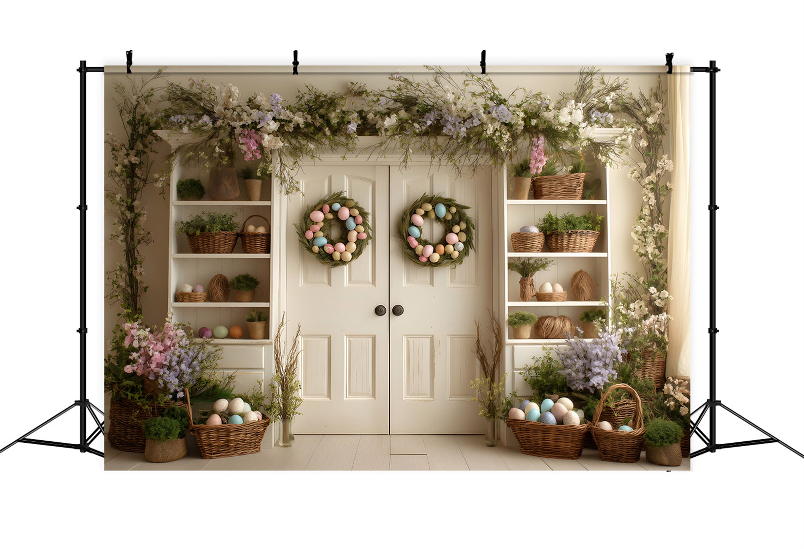 Easter Wreath Doorway Backdrop Double Door Floral Shelves Easter Backdrop Photography UK By Magali