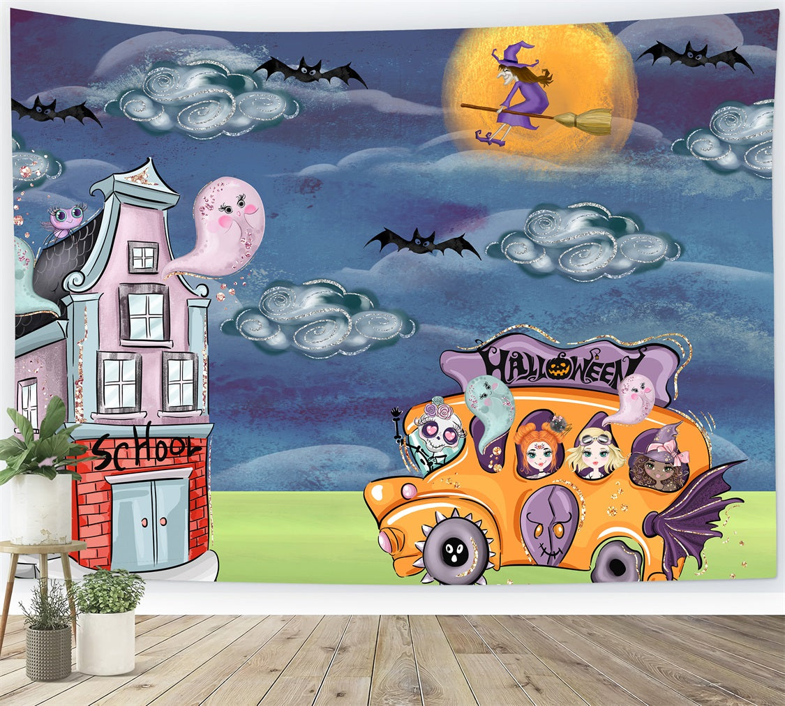 Children Backdrop Ghost Witch School Bus Night Halloween Backdrops For Kids UK By Magali