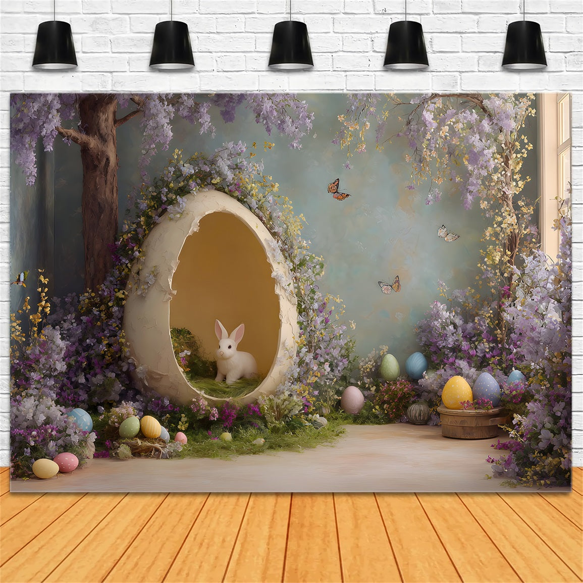 Rabbit Backdrop Bunny Egg Purple Florals Easter Photography Backdrops UK By Magali