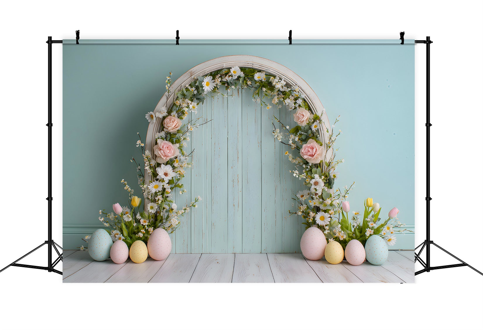 Easter Daisy Backdrop Flower Arch Pastel Eggs Easter Photo Backdrop Ideas UK By Magali