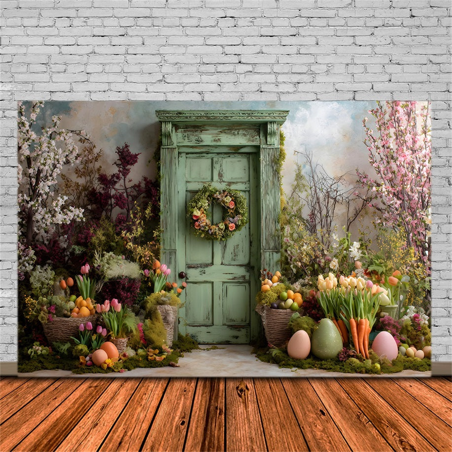 Easter Spring Backdrop Green Door Mossy Blooms Easter Backdrop For Photos UK By Magali