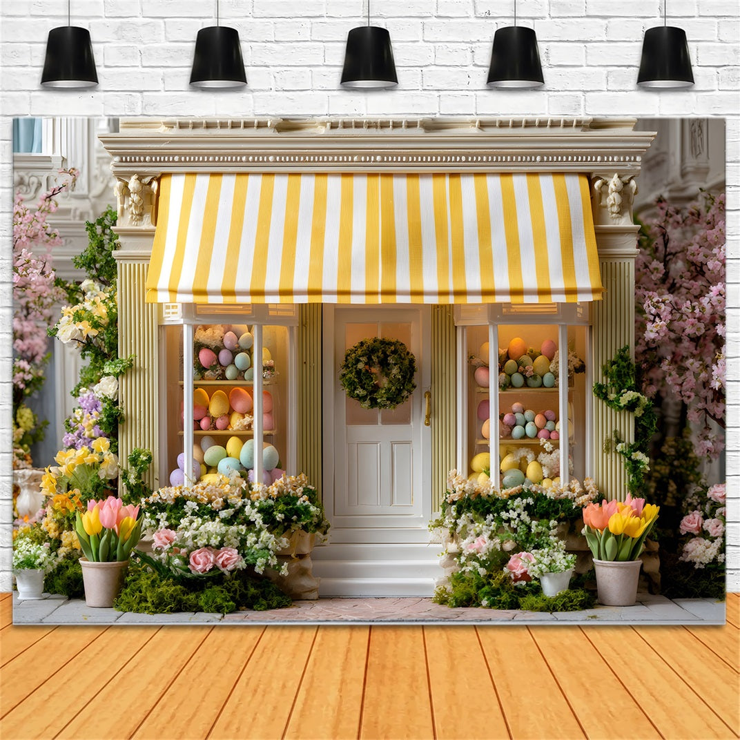 Easter European Garden Backdrop Yellow Awning Egg Shop Backdrop Easter UK By Magali