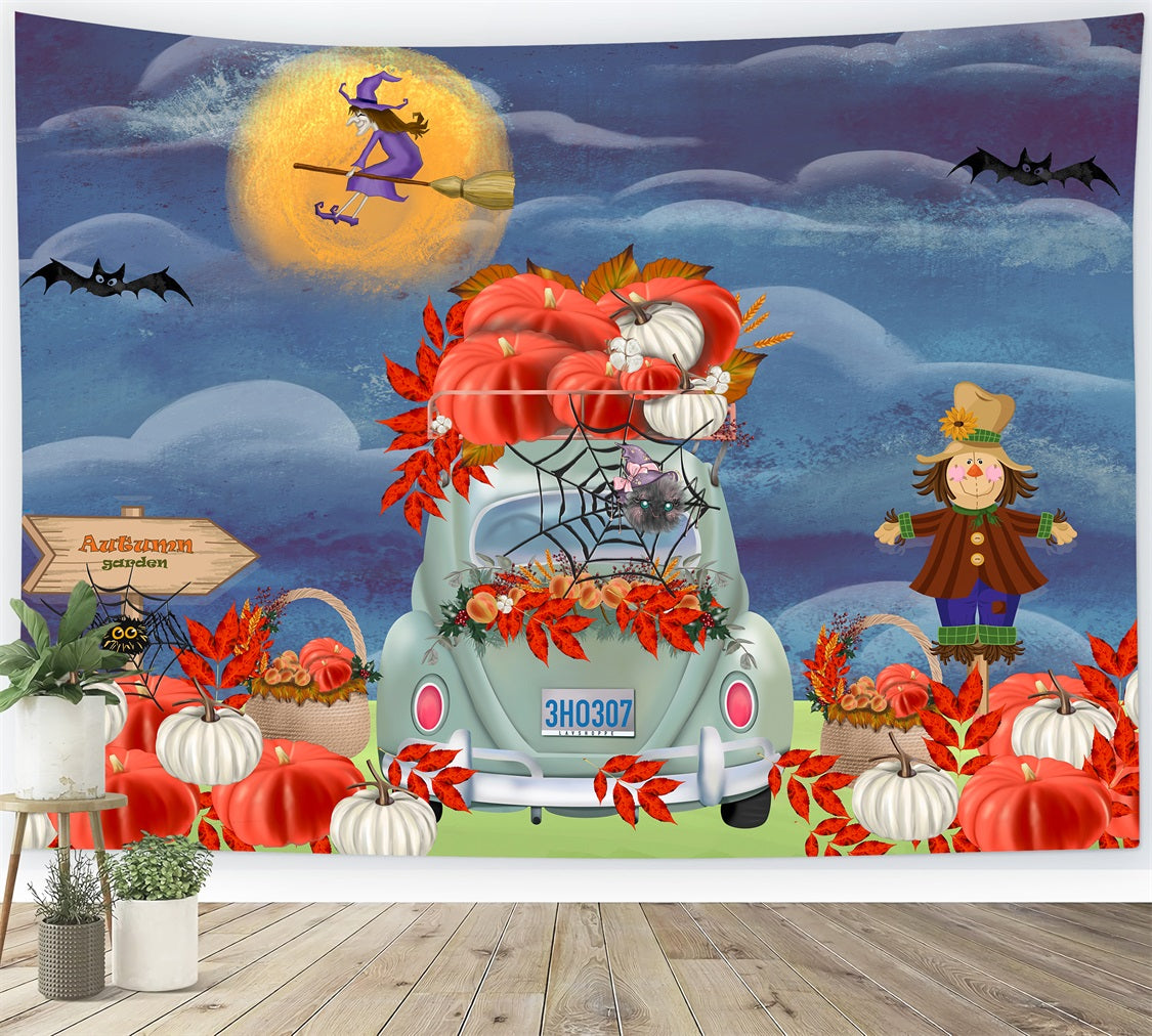 Childrens Backdrops Autumn Pumpkin Car Harvest Moon Halloween Backdrop Kids UK By Magali