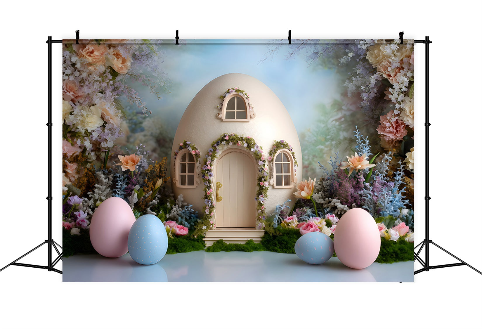 Egg Backdrop Egg House Pastel Blooms Easter Photography Backdrops For Sale UK By Magali