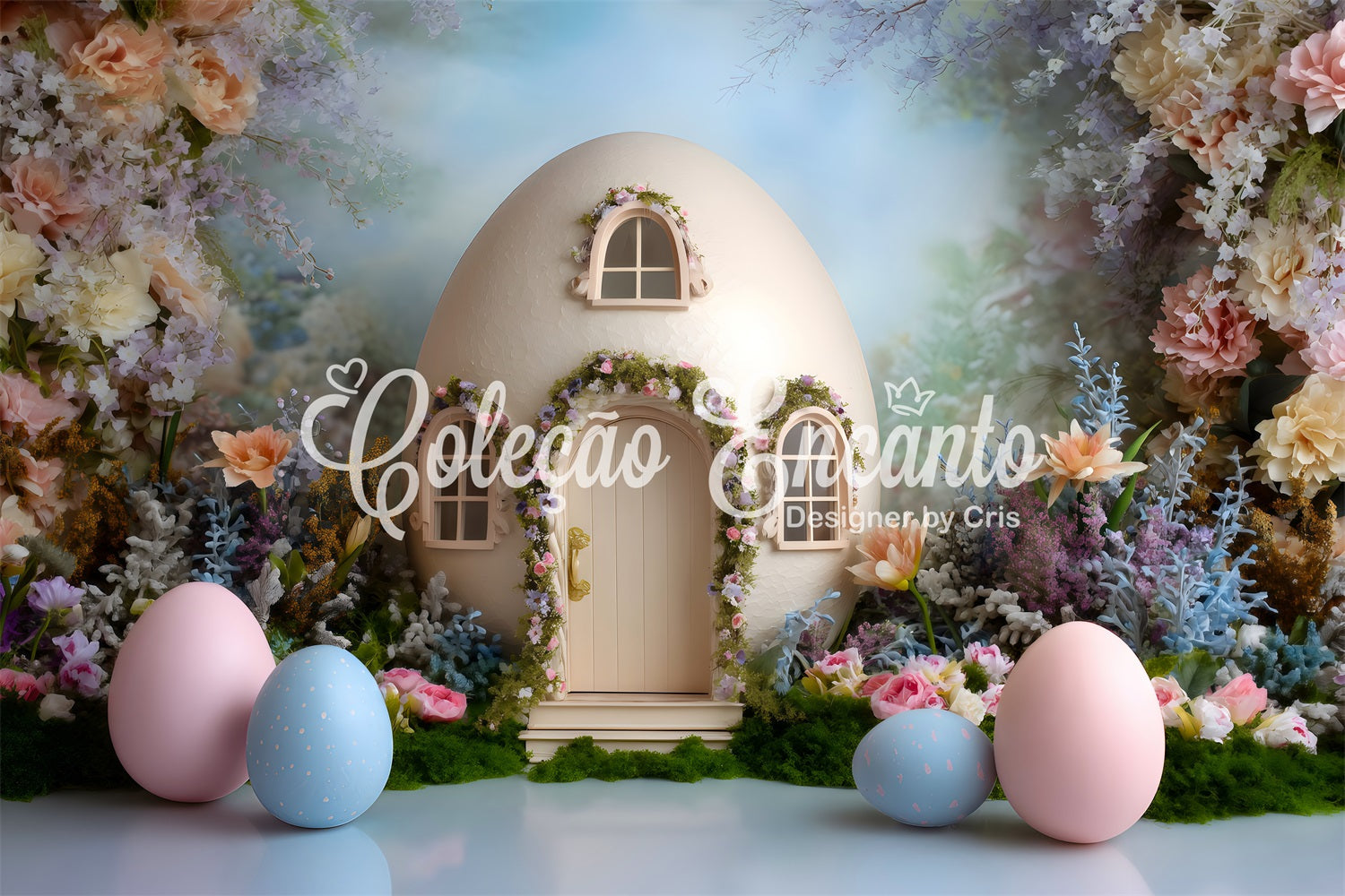 Egg Backdrop Egg House Pastel Blooms Easter Photography Backdrops For Sale UK By Magali