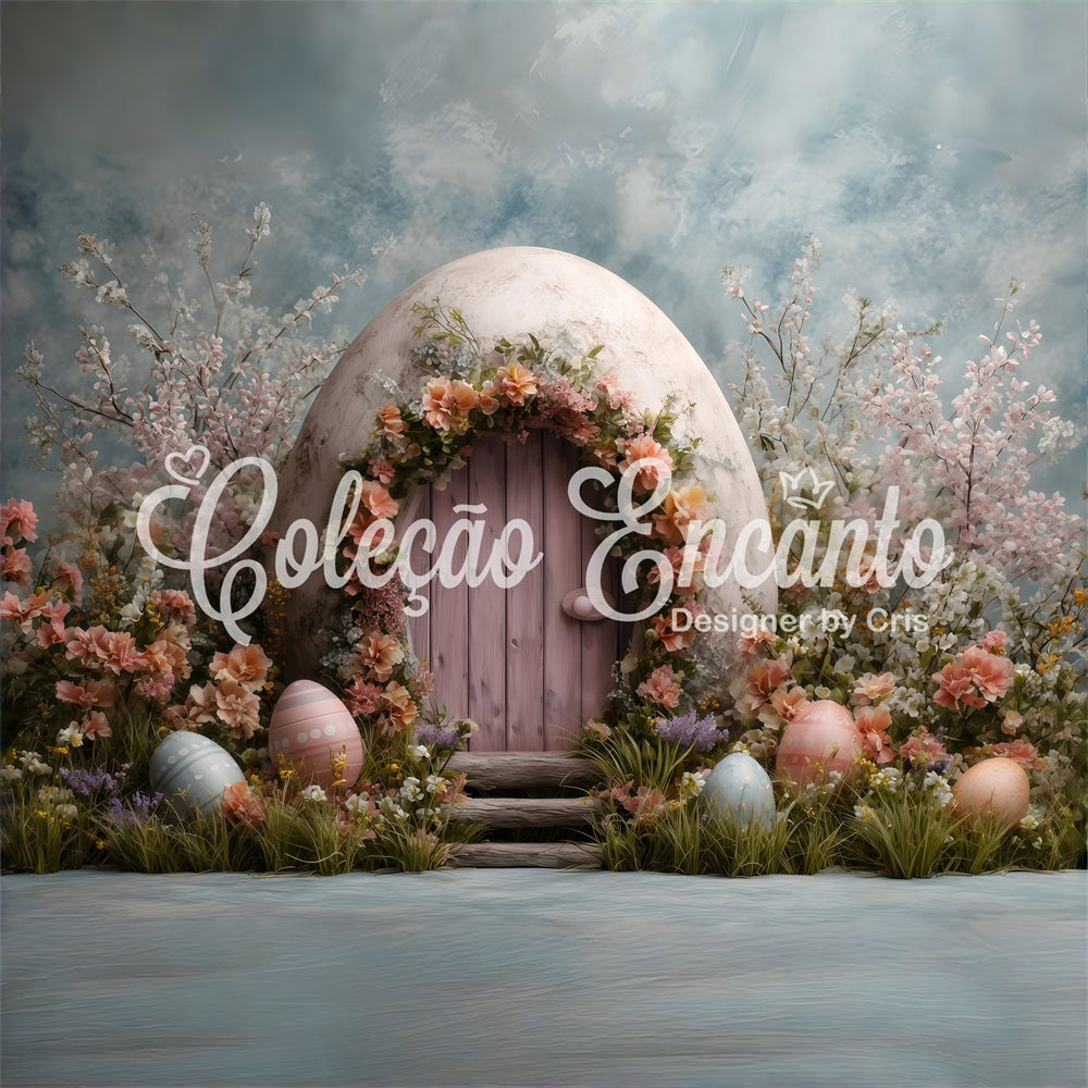 Bunny Burrow Backdrop Pink Door Egg Blossoms Photo Backdrop Easter UK By Magali