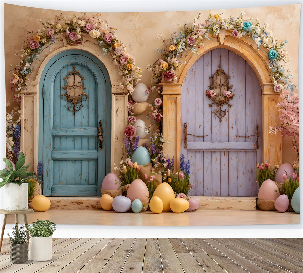 Easter Egg Backdrop Double Doors Flower Blooms Backdrops Easter UK By Magali