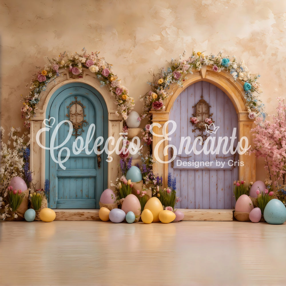Easter Egg Backdrop Double Doors Flower Blooms Backdrops Easter UK By Magali