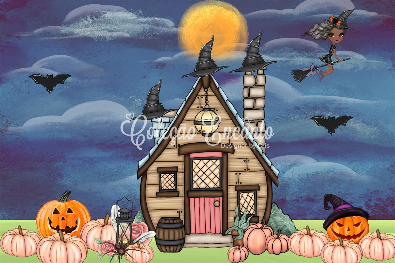 Newborn Photography Backdrops Witch Hat Cottage Pumpkin Halloween Backdrop For Kids UK By Magali